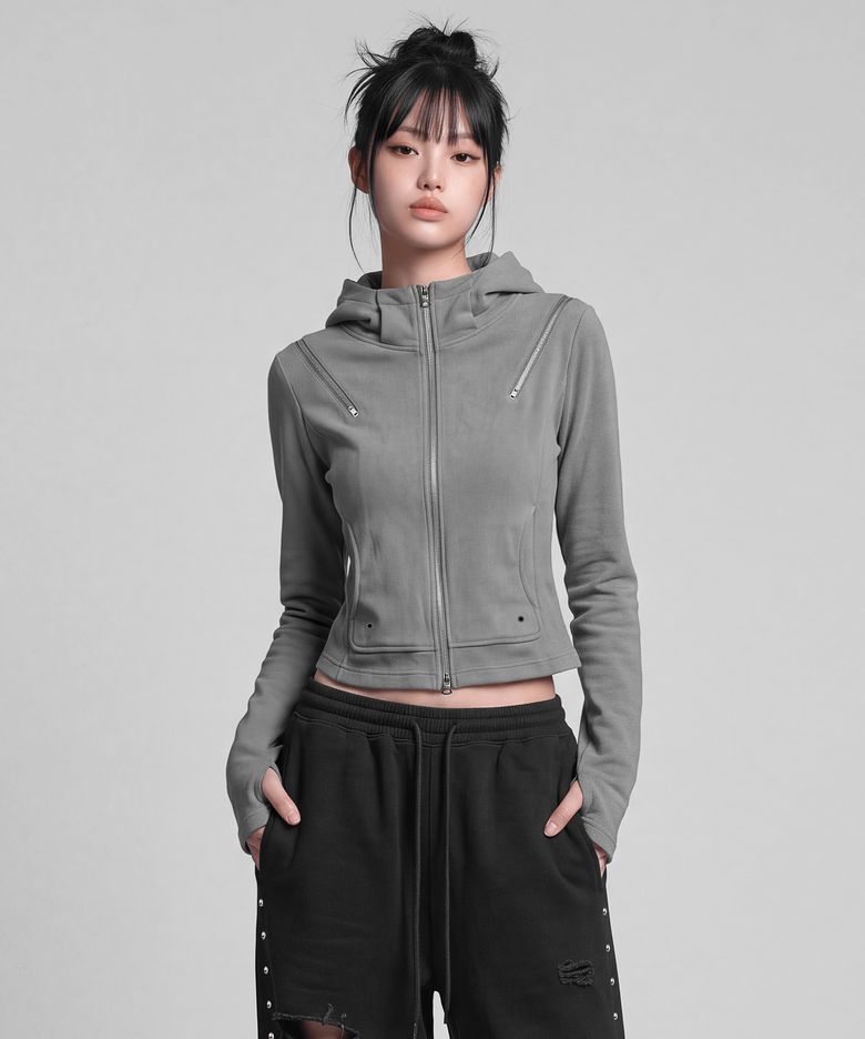 인시젼 하이 넥 후드 집업 [그레이]