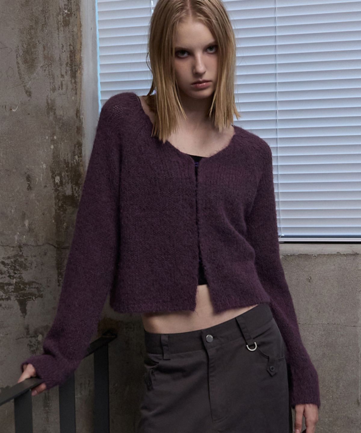 렌세(RENSE) V Hook Cardigan Purple