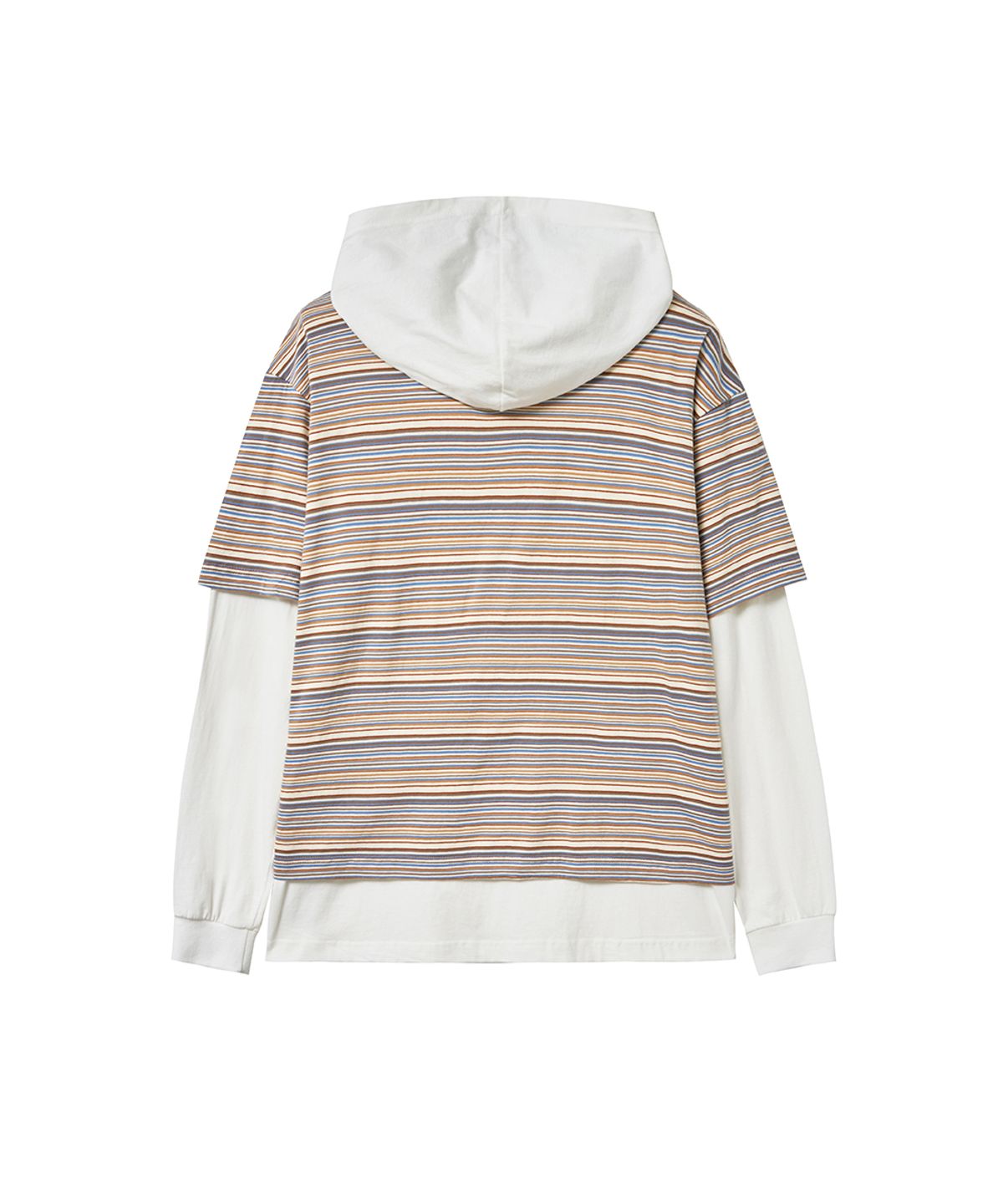 렌세(RENSE) Oversized Stripe Layered Hood Tee Beige