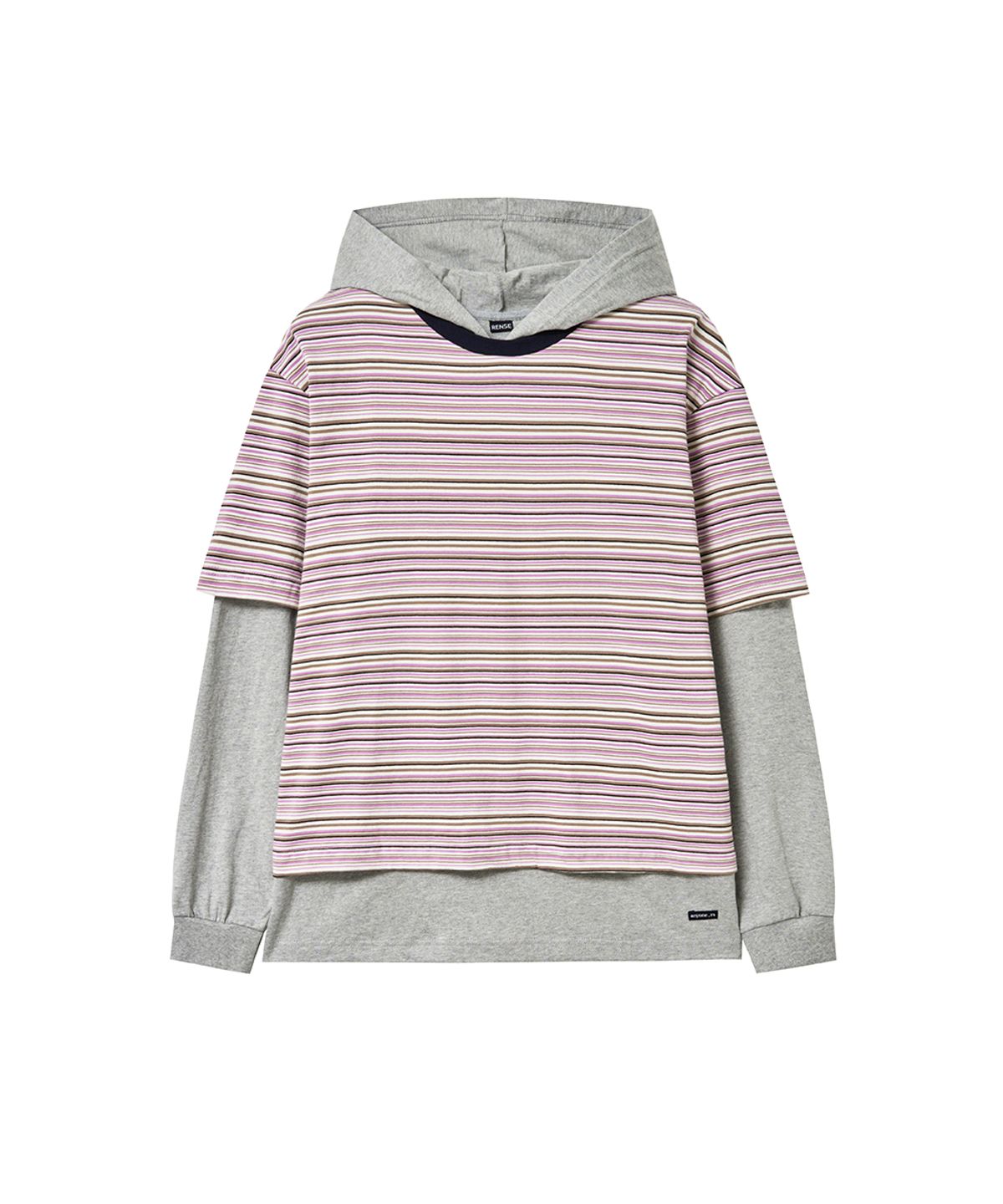렌세(RENSE) Oversized Stripe Layered Hood Tee Purple