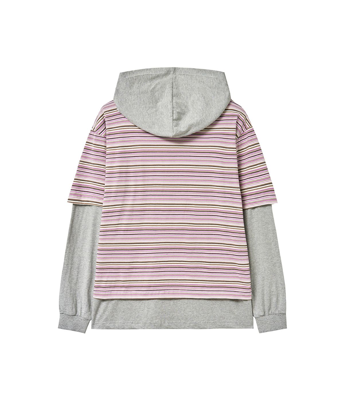 렌세(RENSE) Oversized Stripe Layered Hood Tee Purple