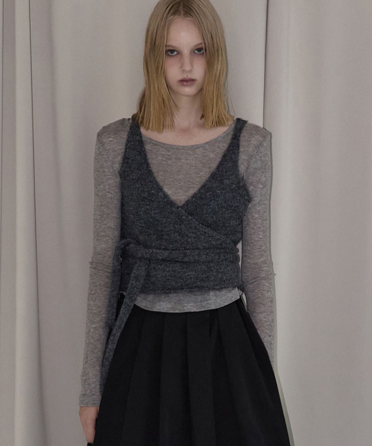 렌세(RENSE) Layered Knit Bustier Charcoal
