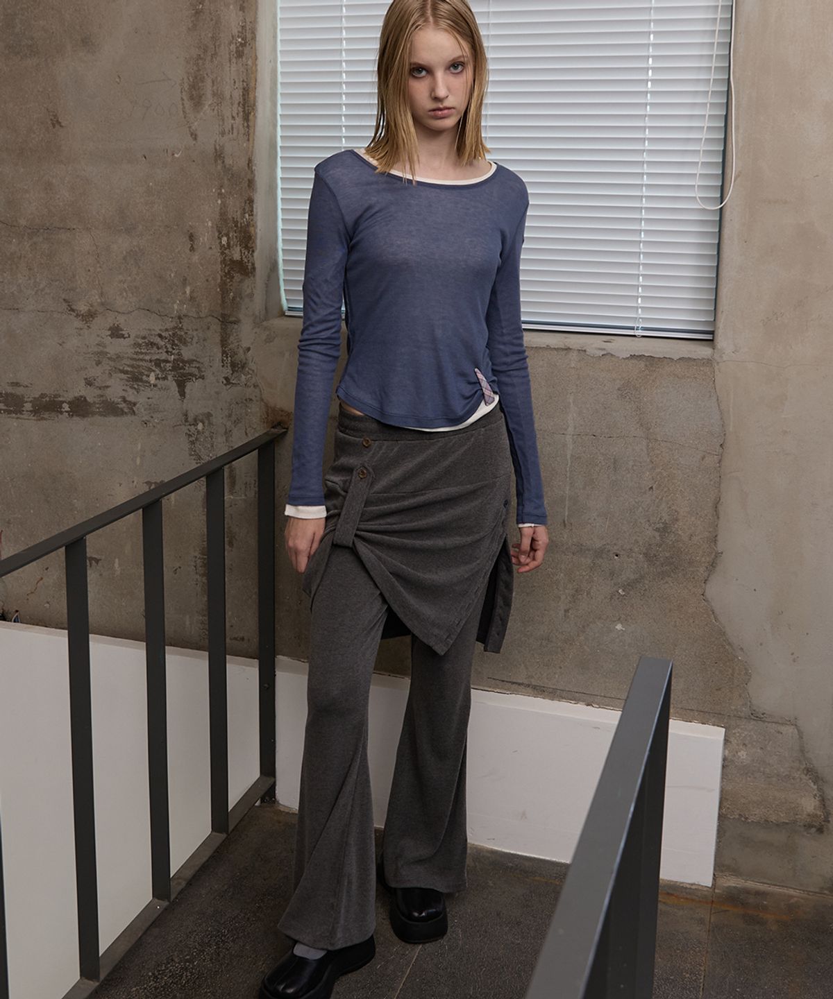 렌세(RENSE) Button Midi Skirt Pants Charcoal