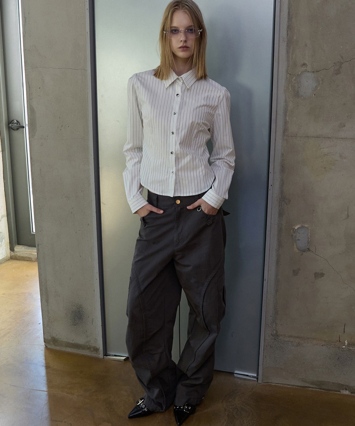 렌세(RENSE) Stripe Slim Shirt White