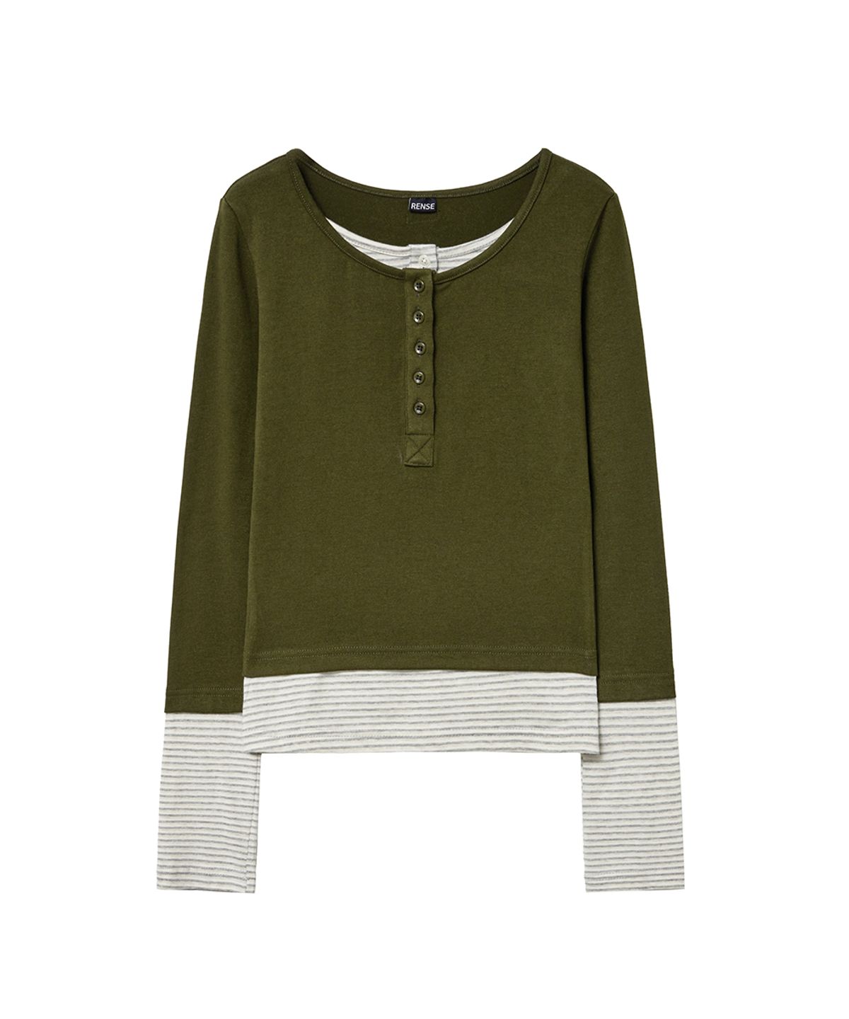렌세(RENSE) Layered Button Tee Khaki