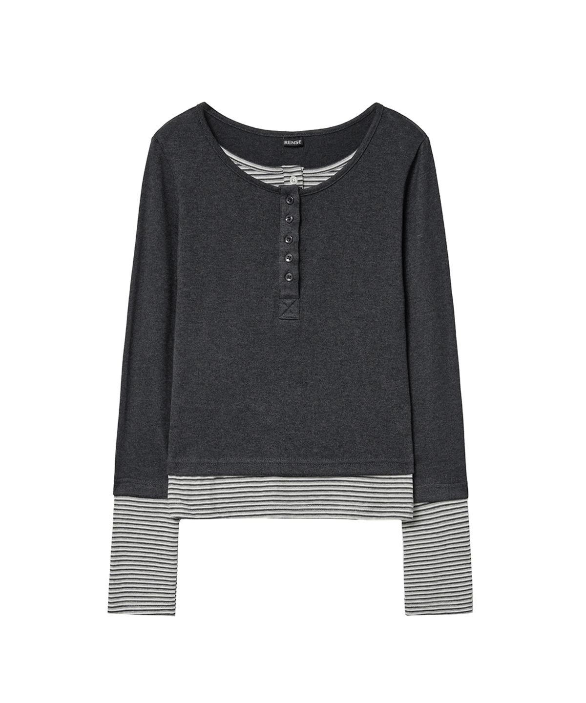 렌세(RENSE) Layered Button Tee Charcoal