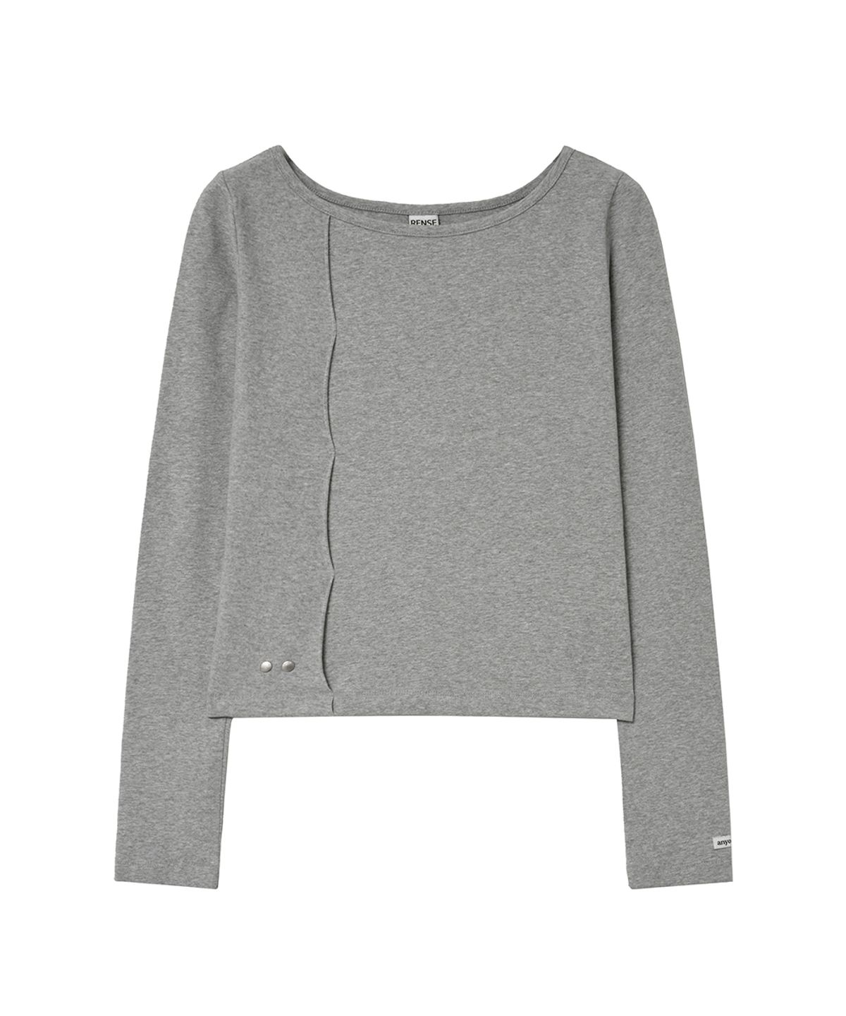 렌세(RENSE) Cut-Out Boat Neck Long Sleeve Tee Melange Gray