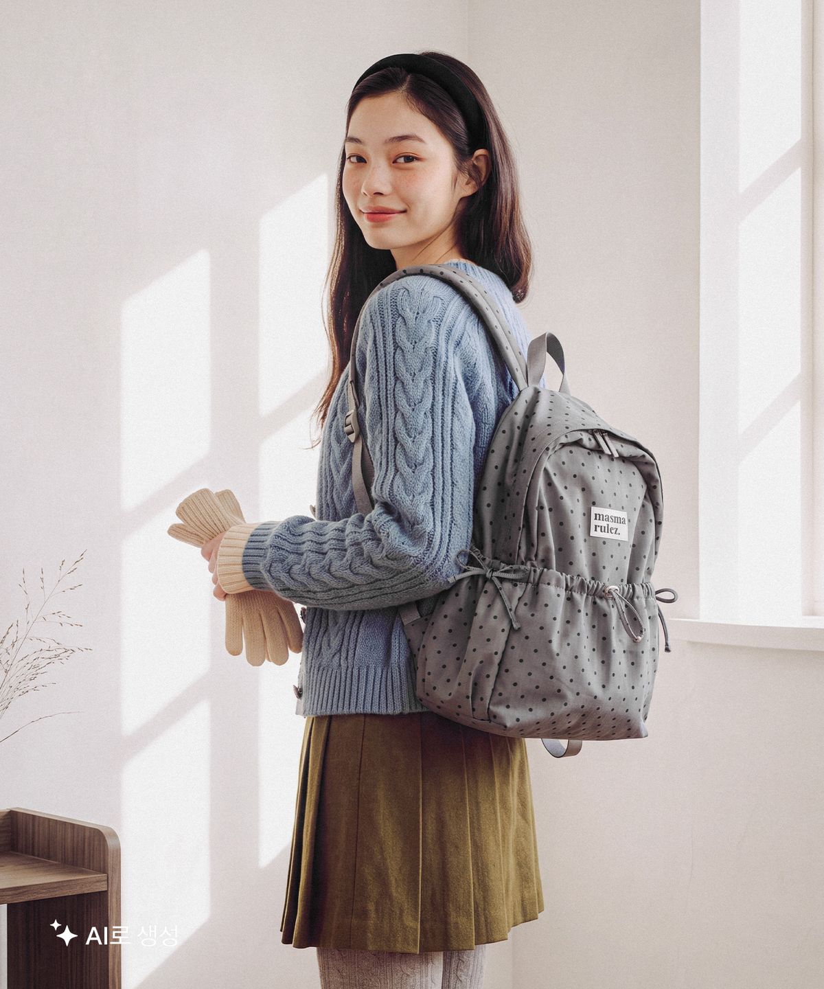 마스마룰즈(MASMARULEZ) mini ver. Ribbon pocket backpack_Dot Charcoal