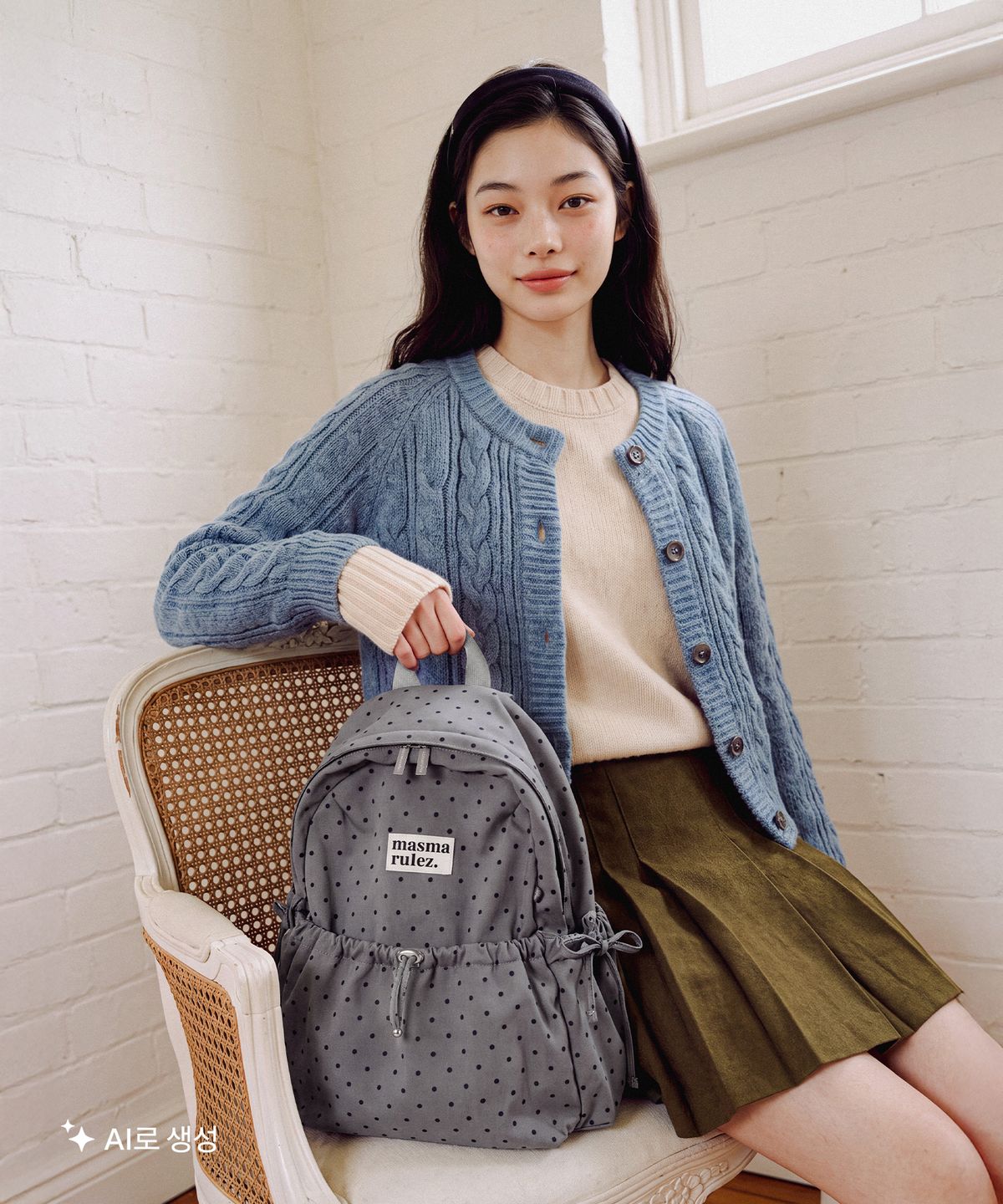 마스마룰즈(MASMARULEZ) mini ver. Ribbon pocket backpack_Dot Charcoal
