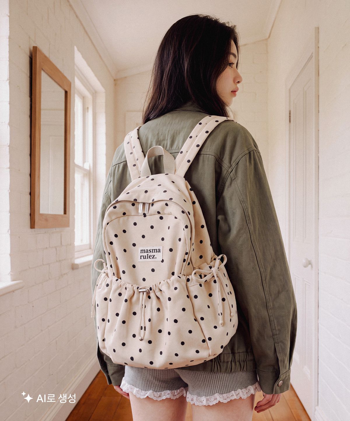 마스마룰즈(MASMARULEZ) mini ver. Ribbon pocket backpack_Dot Beige