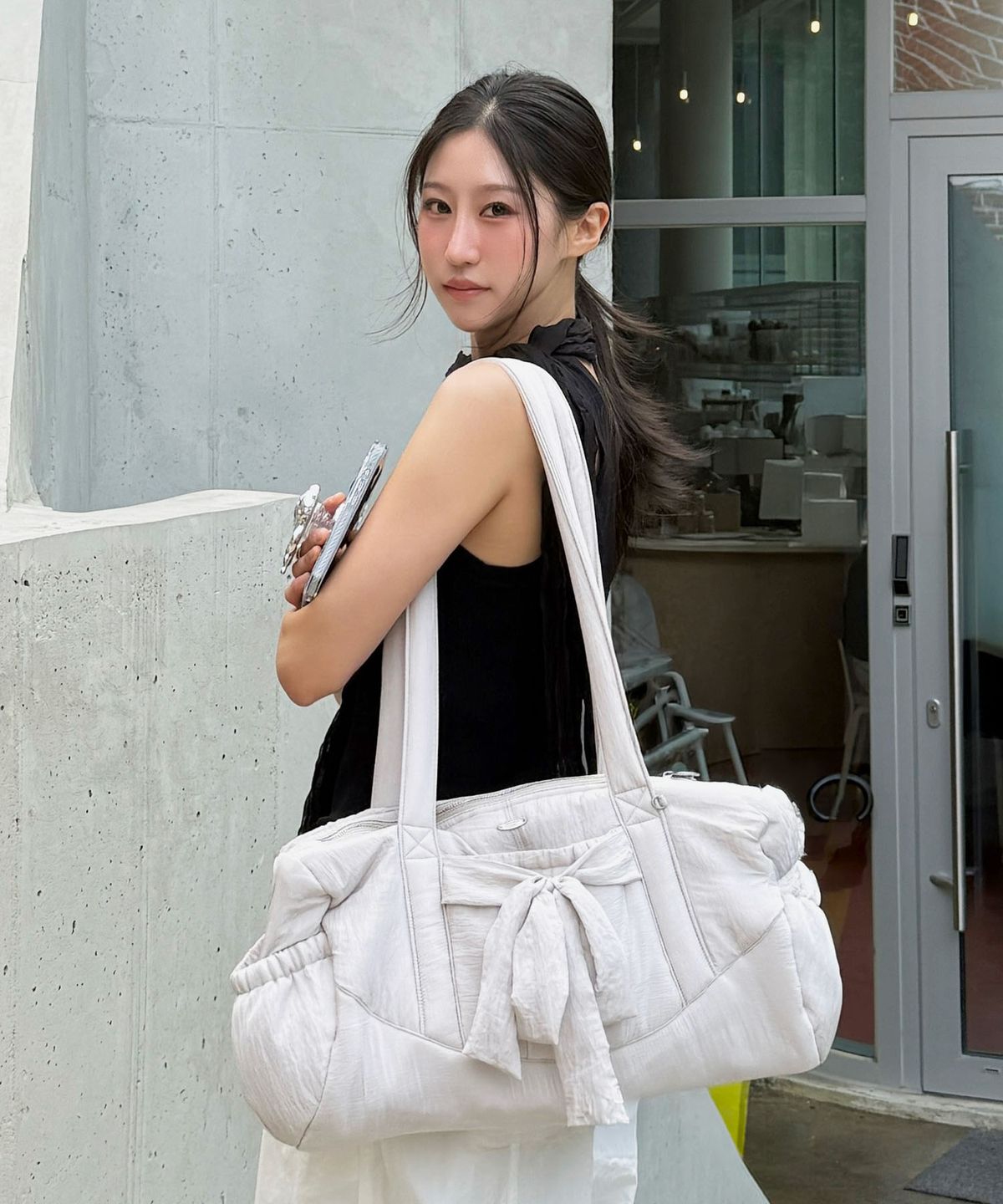 마스마룰즈(MASMARULEZ) Breeze ribbon duffel bag_Pearl Beige