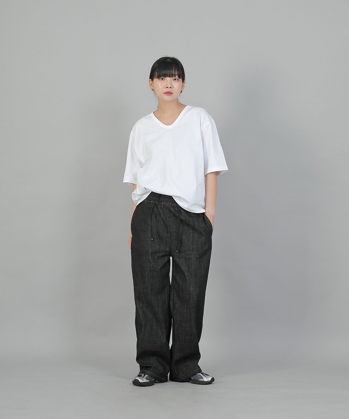 세인트크루(SAINTCREW) 포켓리스 워크 밴딩 와이드팬츠 EWW-385 데님 블랙
