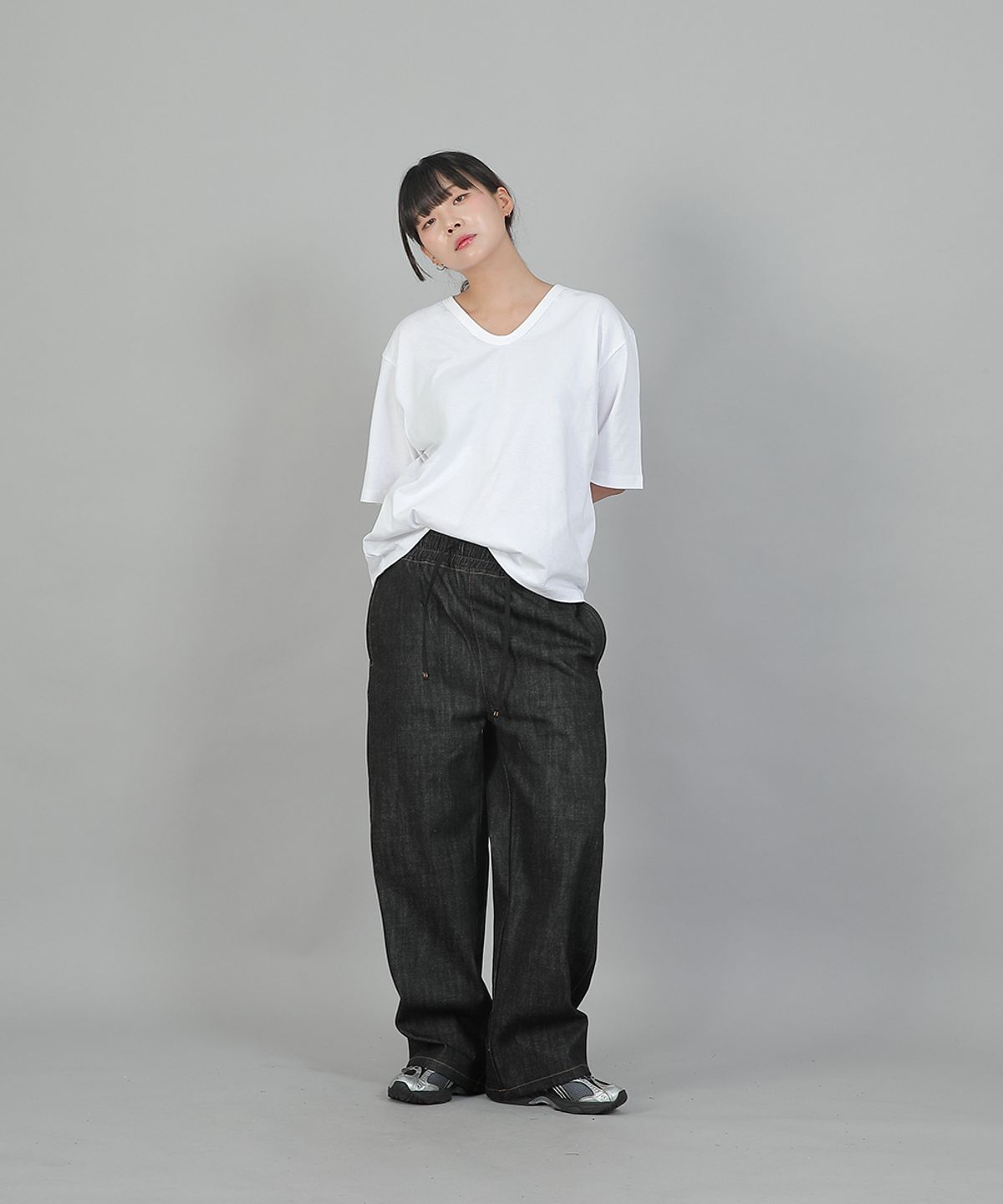 세인트크루(SAINTCREW) 포켓리스 워크 밴딩 와이드팬츠 EWW-385 데님 블랙