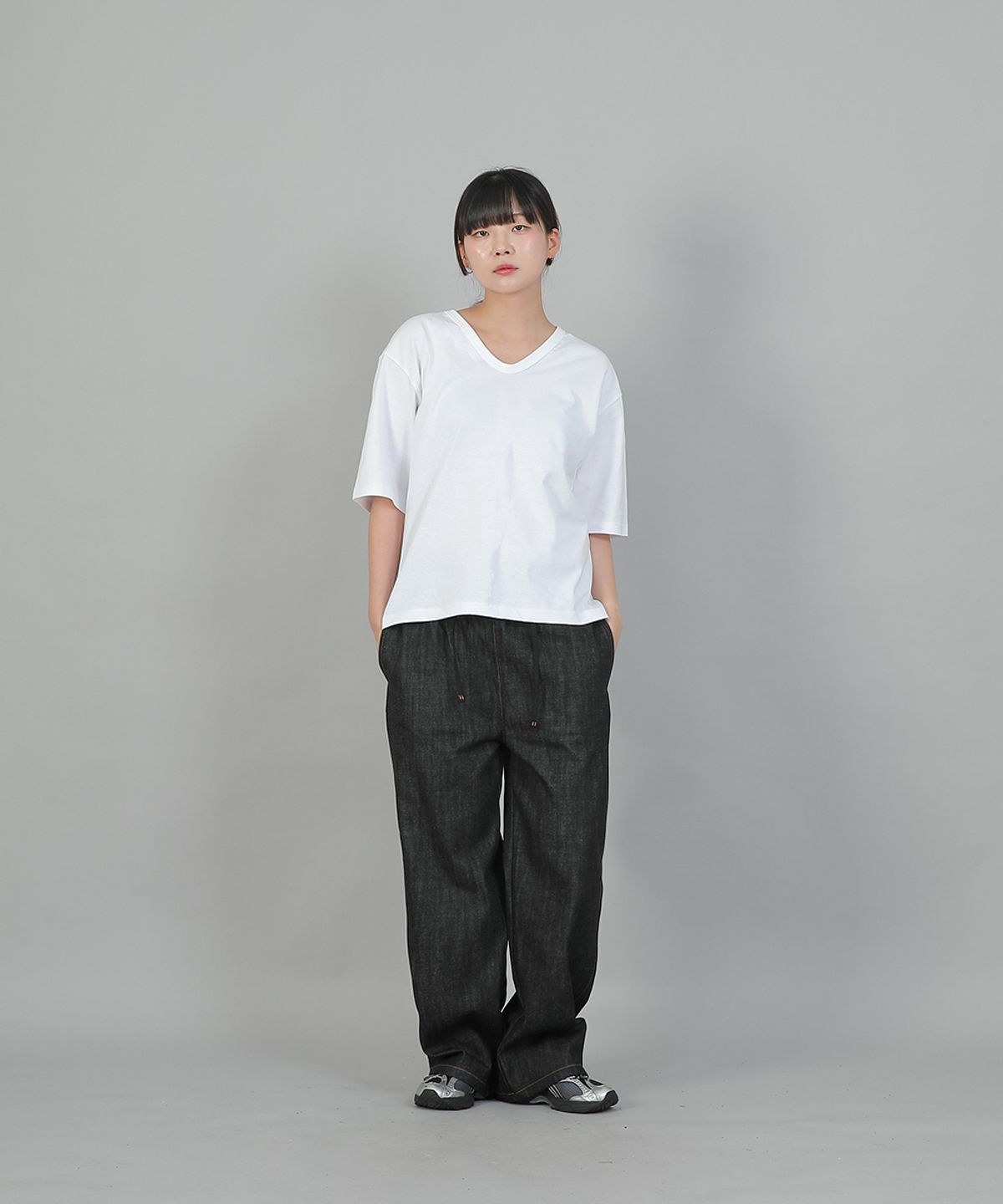 세인트크루(SAINTCREW) 포켓리스 워크 밴딩 와이드팬츠 EWW-385 데님 블랙