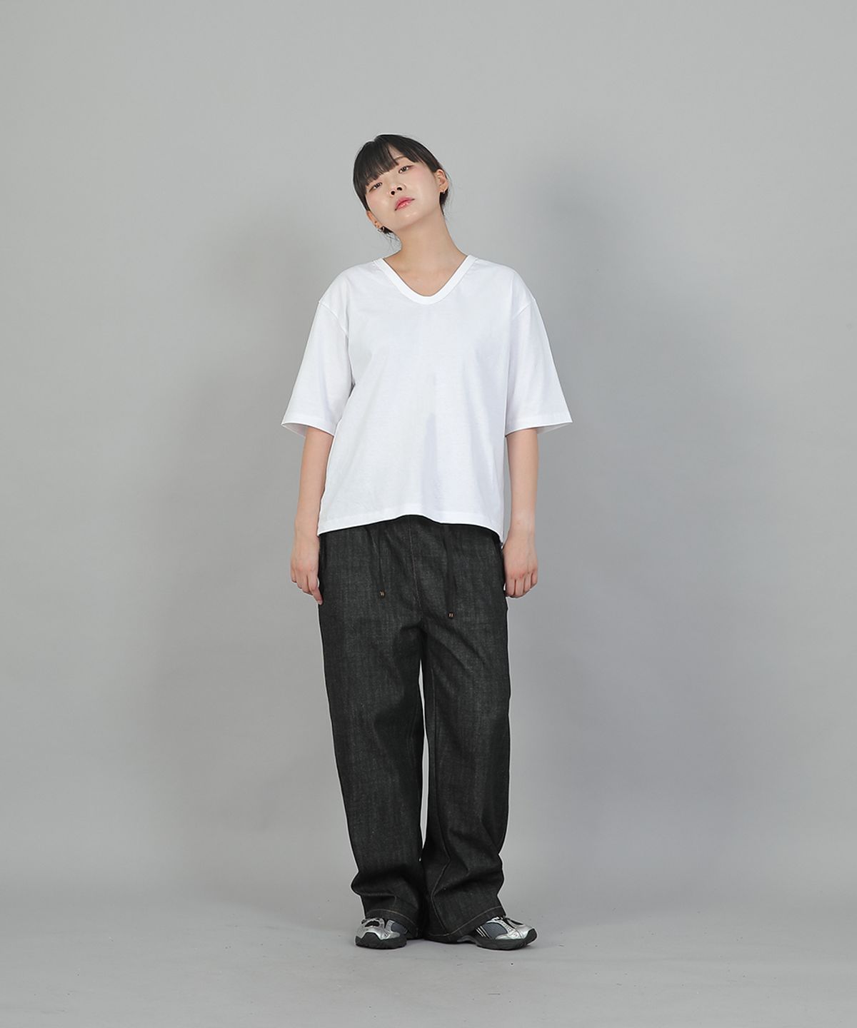 세인트크루(SAINTCREW) 포켓리스 워크 밴딩 와이드팬츠 EWW-385 데님 블랙