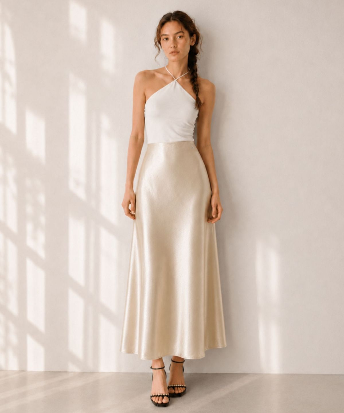 블랙크러쉬(BLACRUSH) Silky Satin Slim Skirt / 버터크림