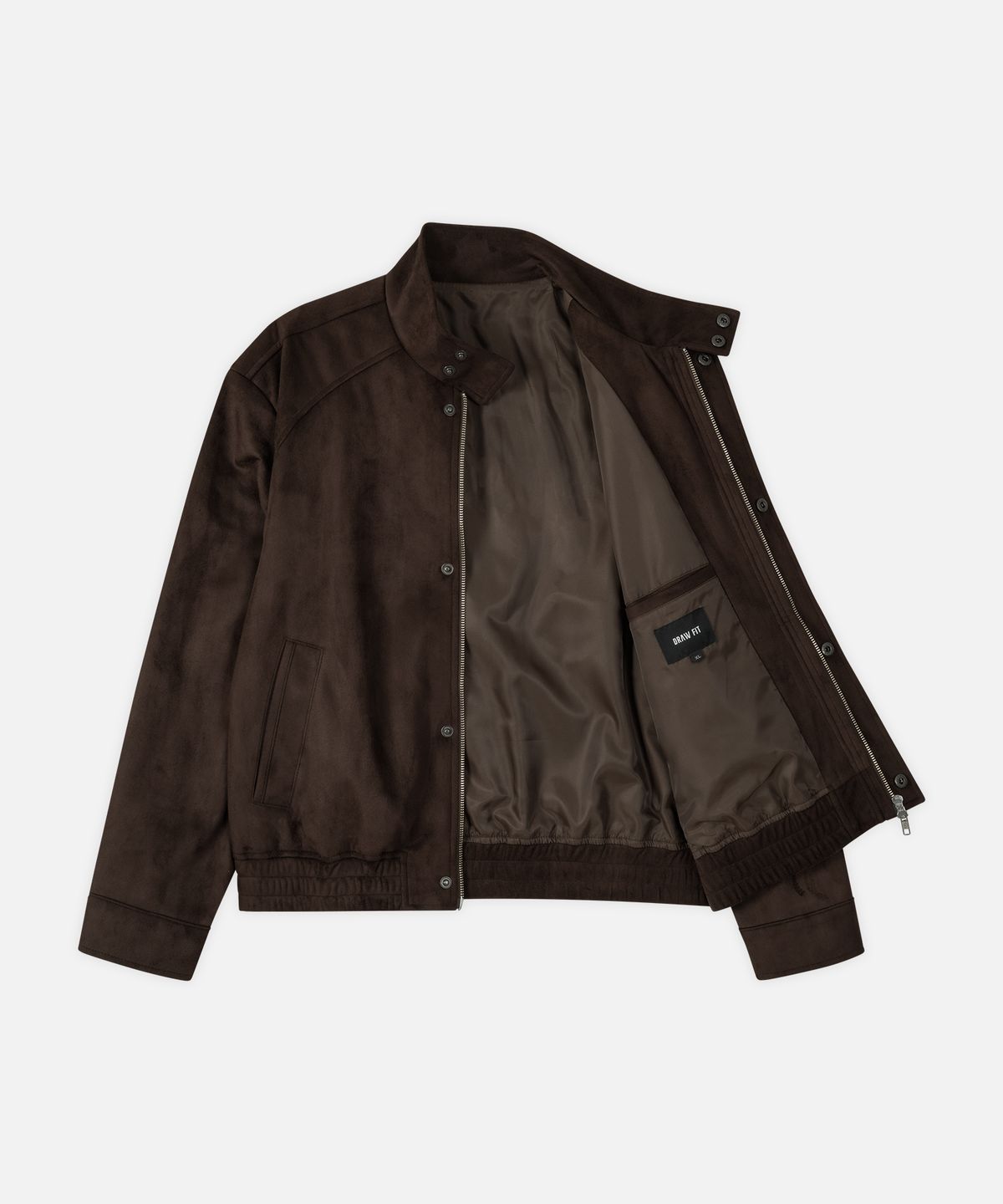 드로우핏(DRAW FIT) 리파인드 크롭 스웨이드 해링턴 자켓 [DARK BROWN]