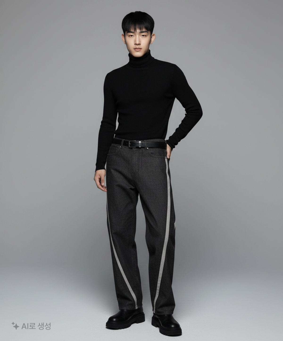 애드오프(ADDOFF) WAVE CURL LINE WIDE DENIM PANTS BLACK 50