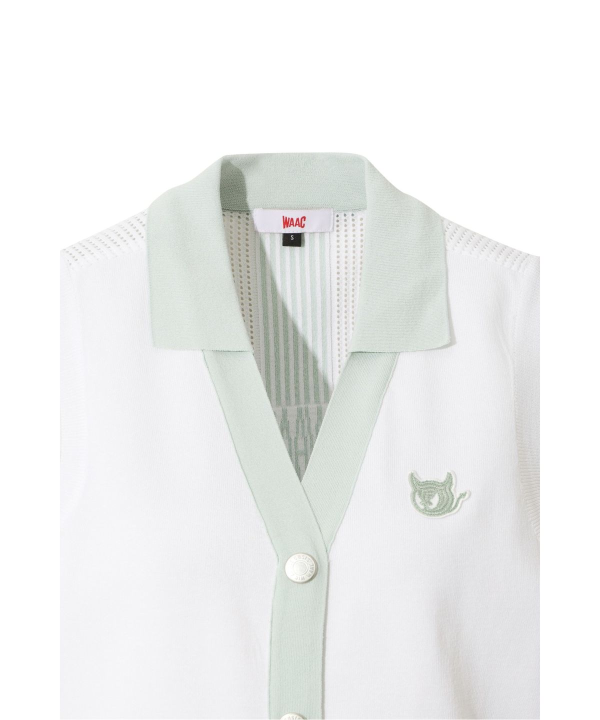 왁(WAAC) Mesh Knit V-neck Cardigan Vest WWWAM26400WHX