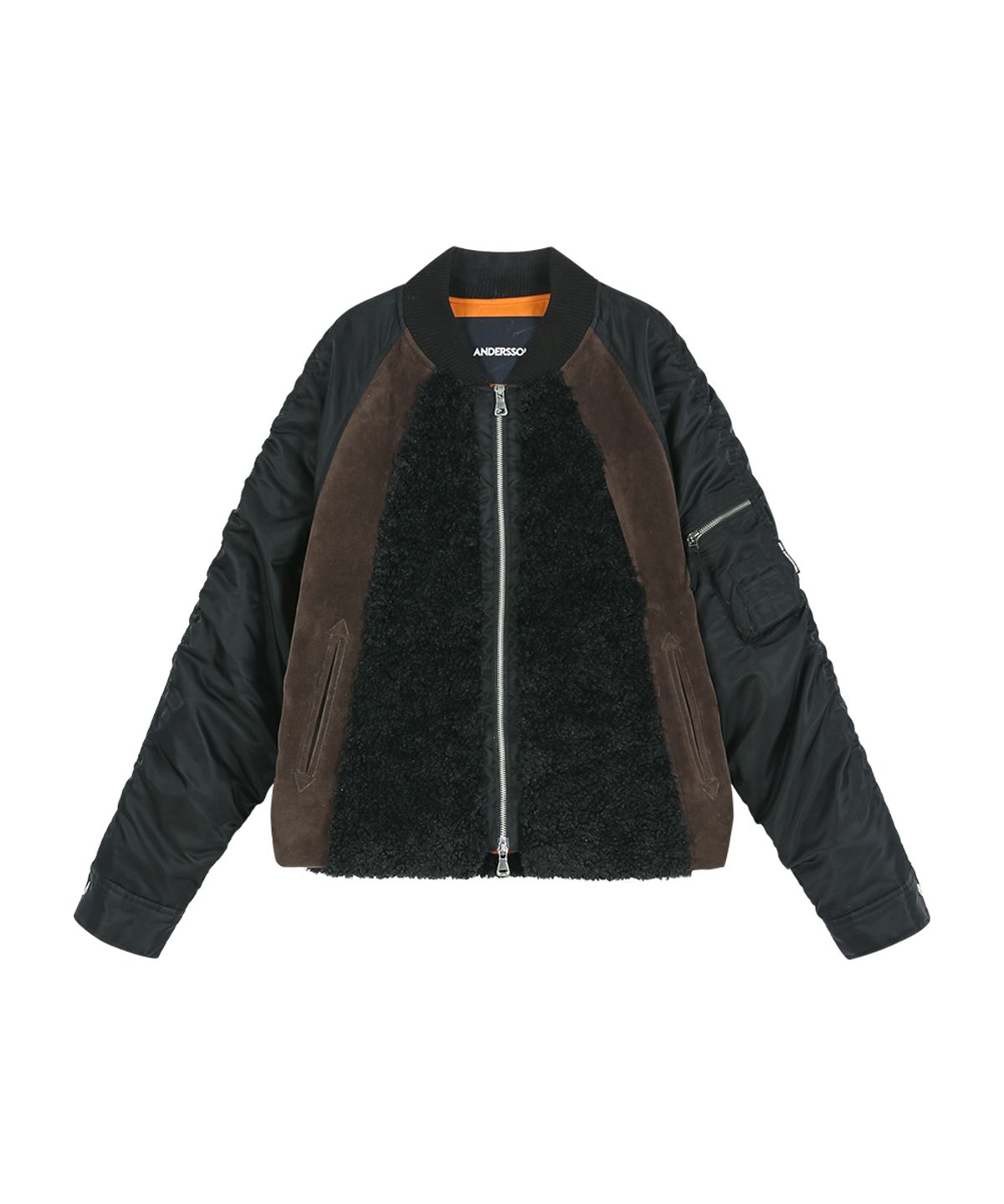 앤더슨벨(ADSB ANDERSSON BELL) FUR NYLON RAGLAN BOMBER JACKET (BLACK)