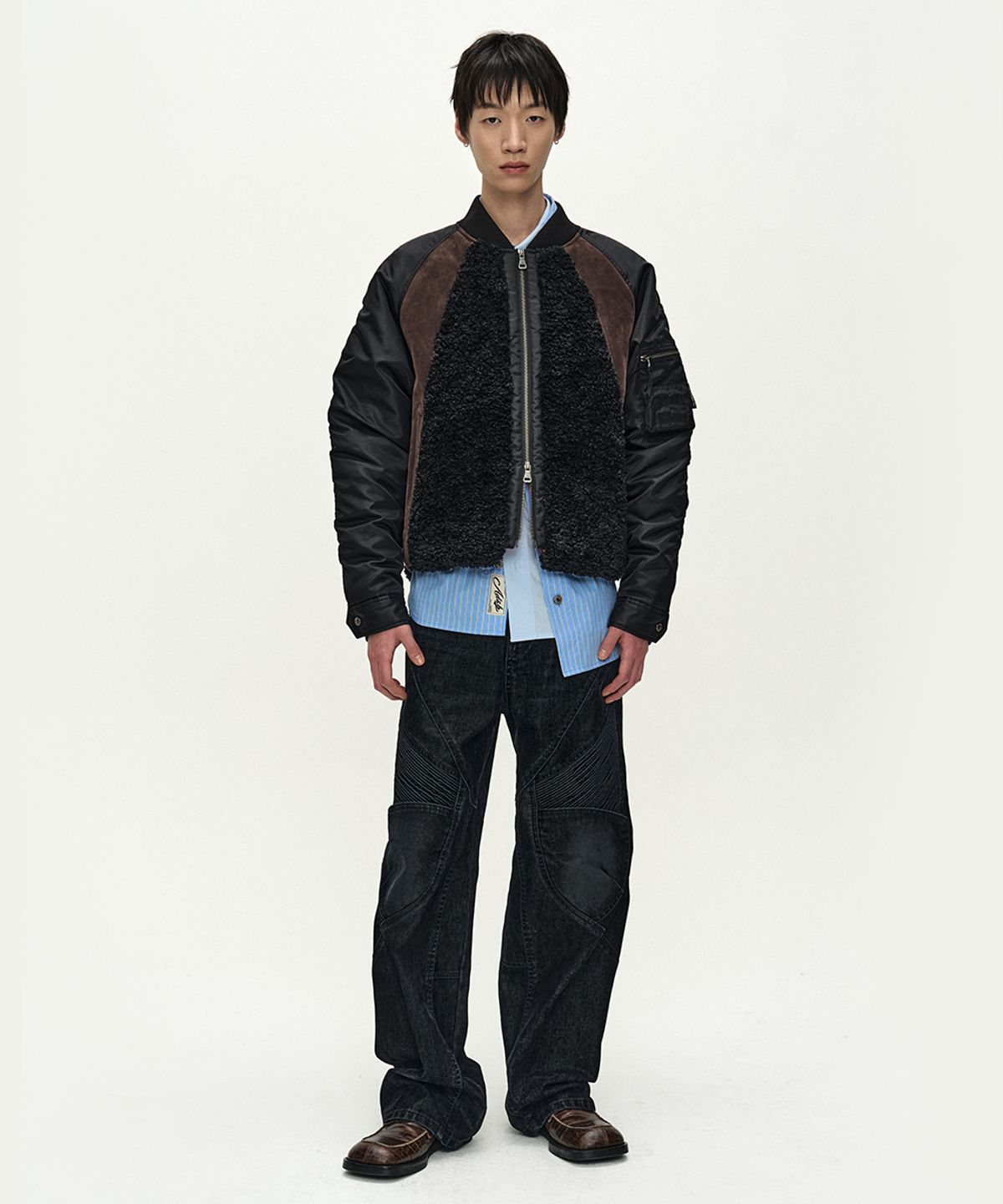 앤더슨벨(ADSB ANDERSSON BELL) FUR NYLON RAGLAN BOMBER JACKET (BLACK)