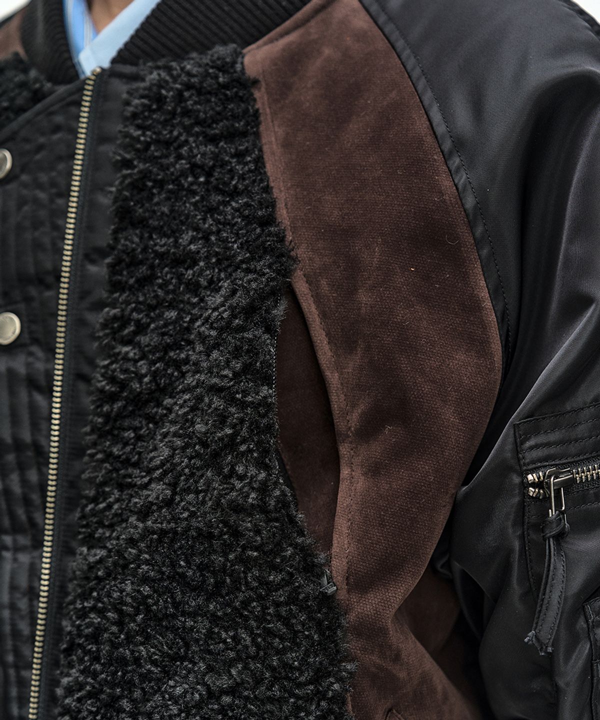 앤더슨벨(ADSB ANDERSSON BELL) FUR NYLON RAGLAN BOMBER JACKET (BLACK)
