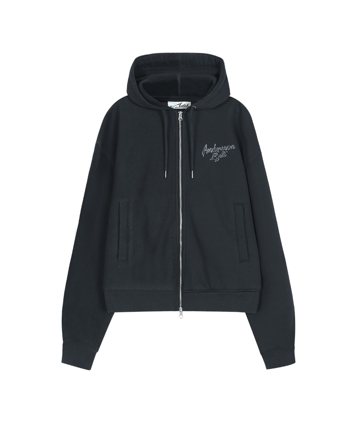 앤더슨벨(ADSB ANDERSSON BELL) (ESSENTIAL) UNISEX PATCHWORK LIQUID LOGO HOOD ZIP-UP (CHARCOAL)