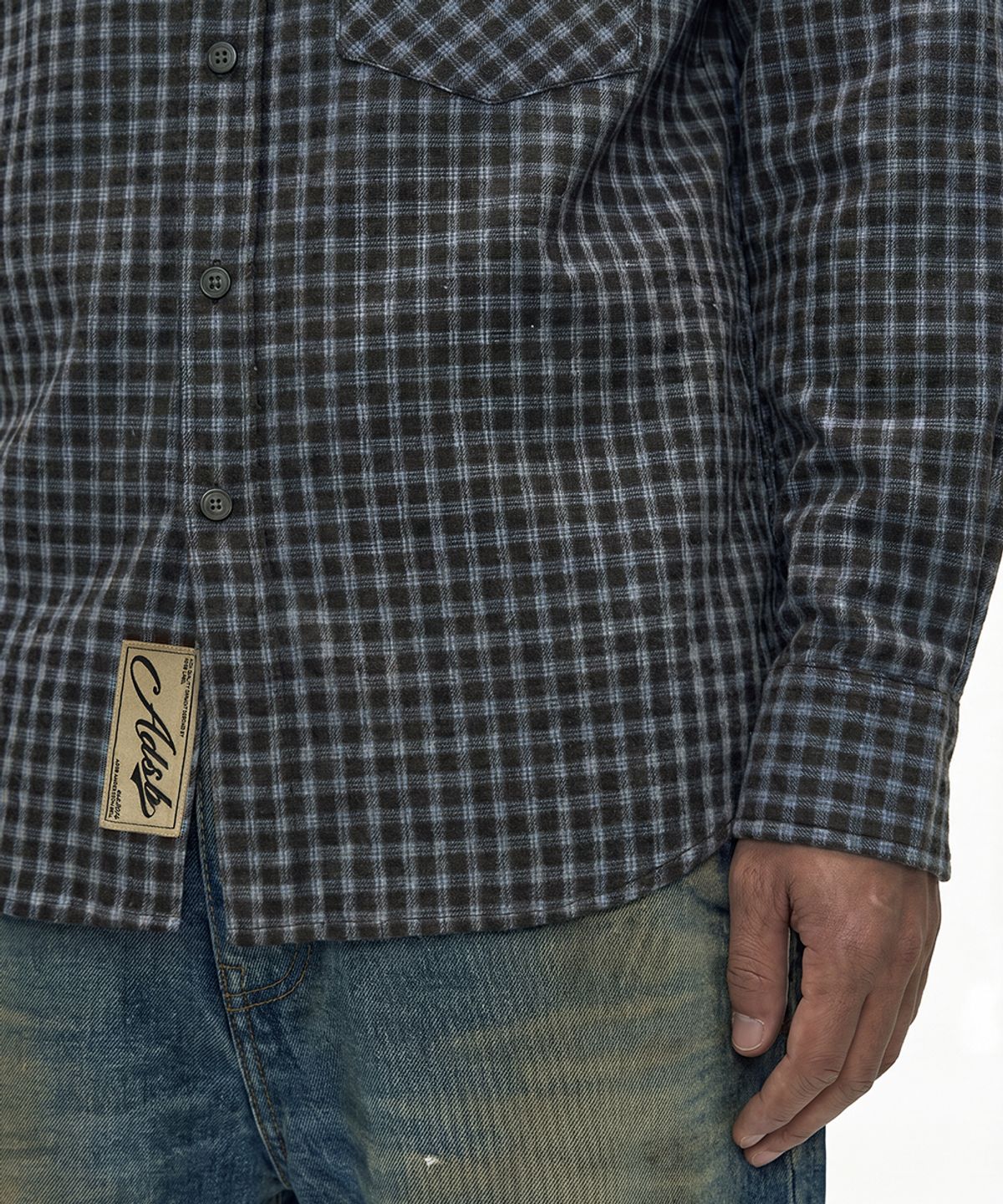 앤더슨벨(ADSB ANDERSSON BELL) MAEY CHECK LAYERED SHIRT (BROWN/BLUE)