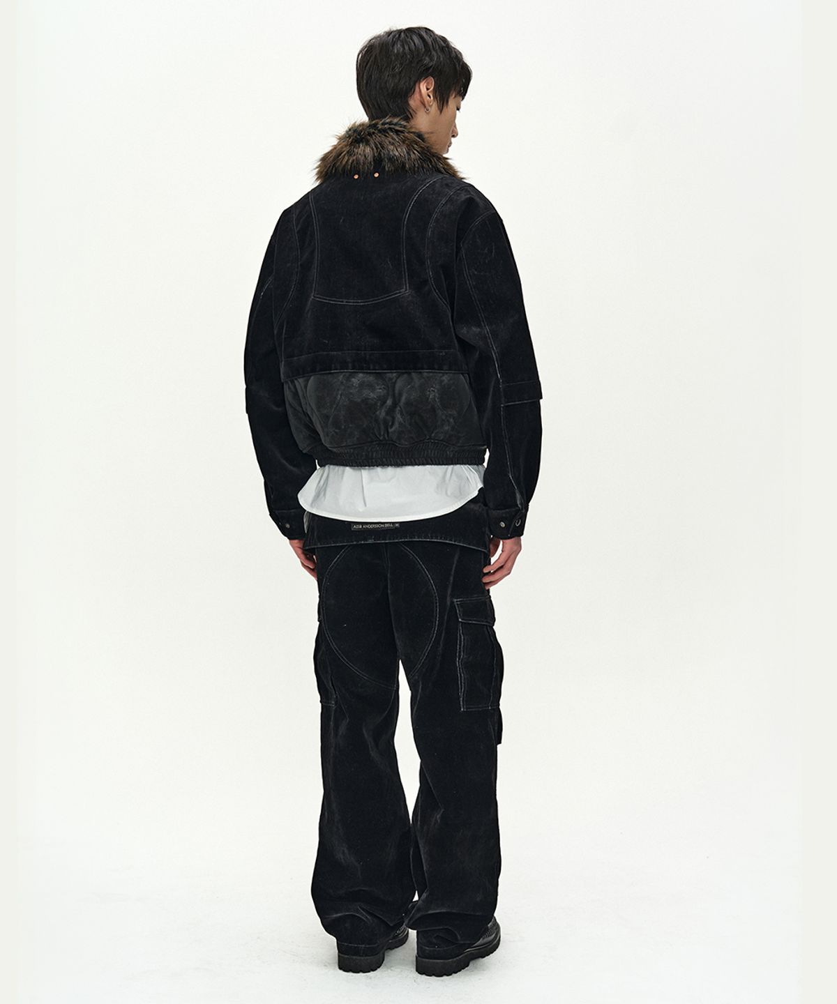 앤더슨벨(ADSB ANDERSSON BELL) FLOCK VELVET DOUBLE WAIST WIDE-LEG JEANS (BLACK)