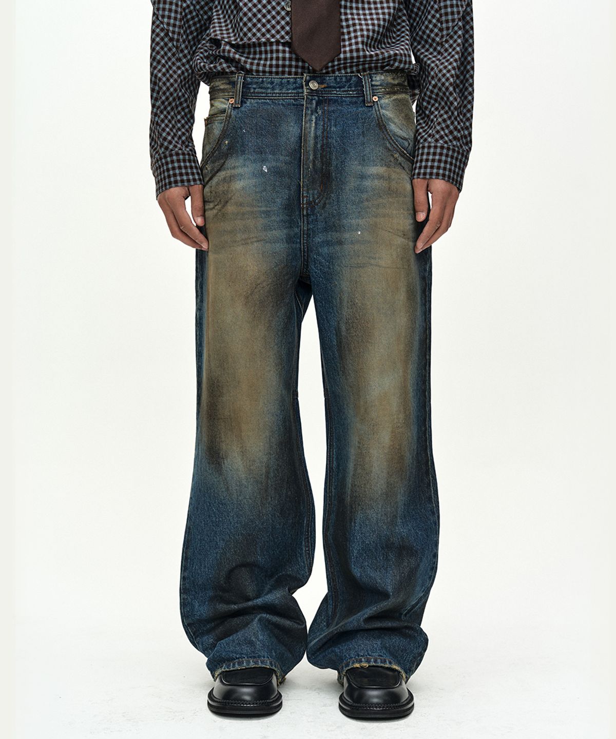 앤더슨벨(ADSB ANDERSSON BELL) UNISEX COATED BLUE WIDE-LEG JEANS (BLUE)