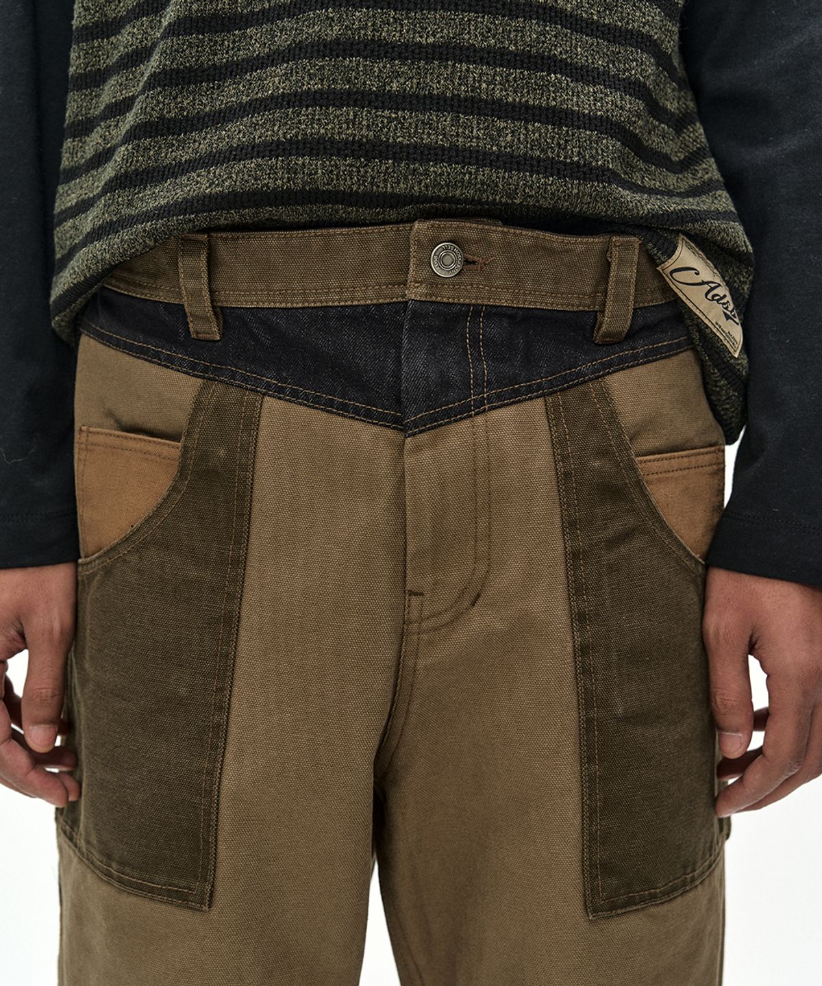 앤더슨벨(ADSB ANDERSSON BELL) AUSTIN PATCHWORK WASHED WIDE-LEG JEANS (KHAKI)