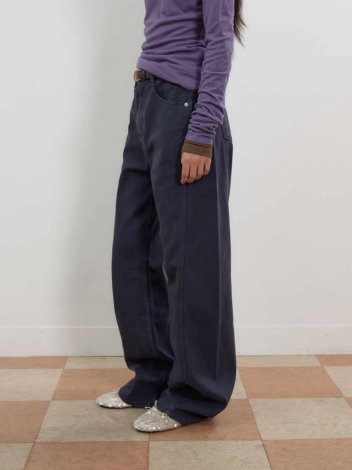 뮈뮈에르(MUEMUER) Side Panel semi wide Straight-Fit Denim Pants MU2678DN802M_DARK NAVY