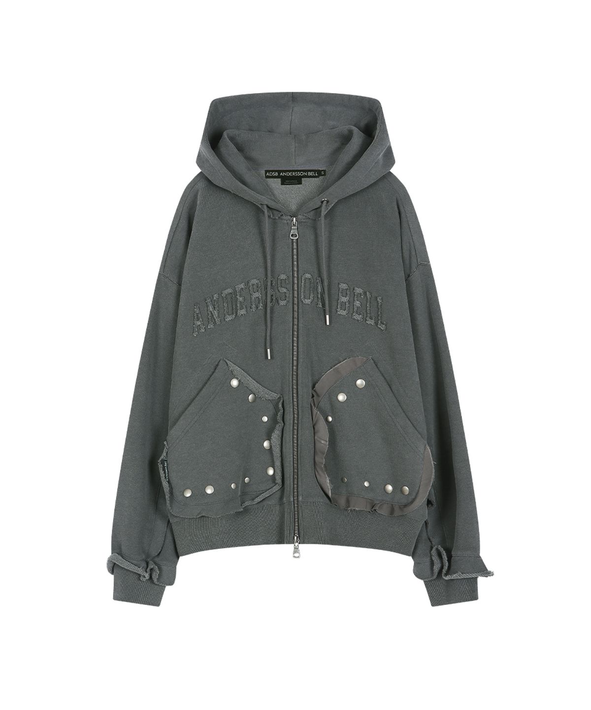 앤더슨벨(ADSB ANDERSSON BELL) RAW-CUT STUDDED ZIP-UP HOODIE (CHARCOAL)