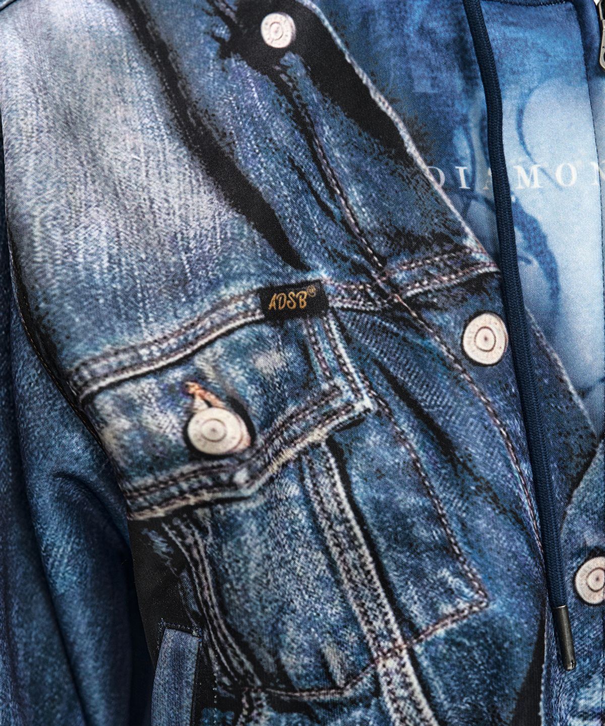 앤더슨벨(ADSB ANDERSSON BELL) DENIM LAYERED TROMPE LOEIL HOODIE (BLUE)