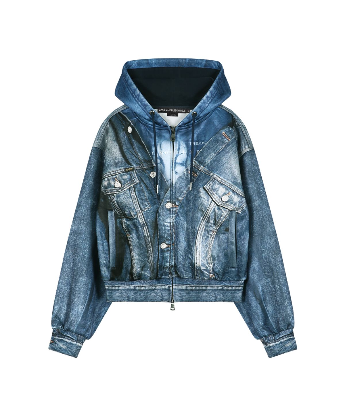 앤더슨벨(ADSB ANDERSSON BELL) DENIM LAYERED TROMPE LOEIL HOODIE (BLUE)