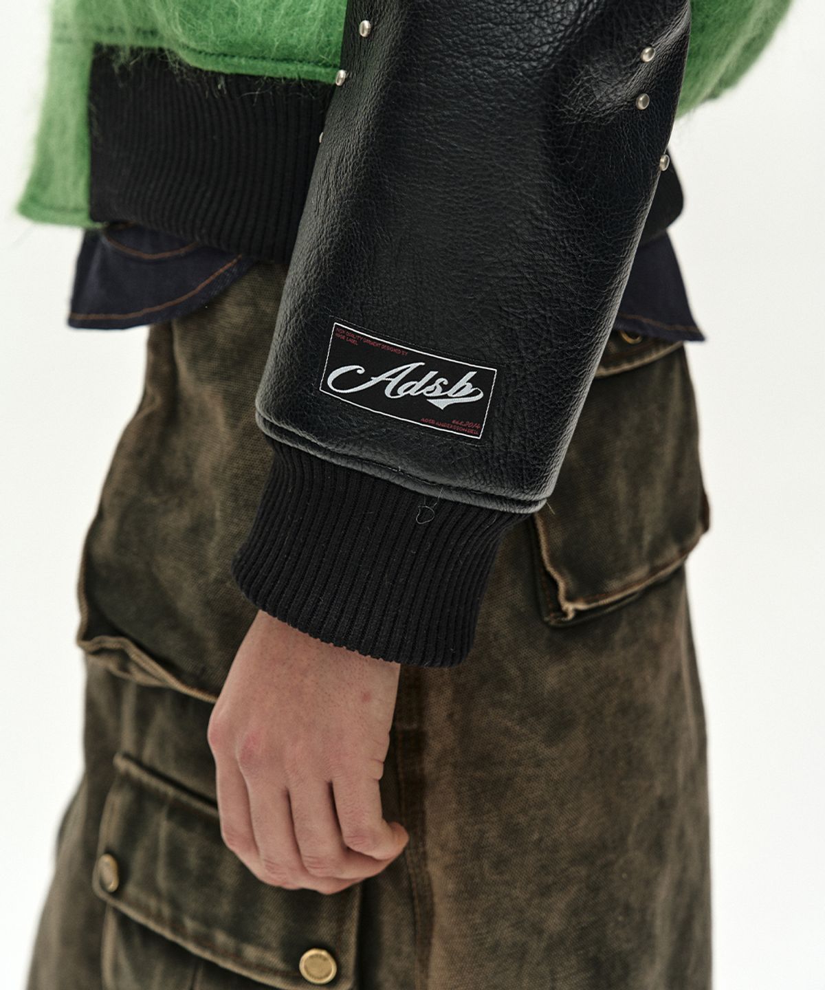 앤더슨벨(ADSB ANDERSSON BELL) LAWN HAIRY WOOL VARSITY JACKET (LICHEN GREEN)