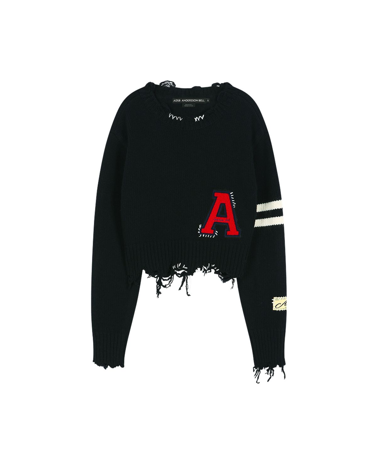 앤더슨벨(ADSB ANDERSSON BELL) (ESSENTIAL) DISTRESSED VARSITY PATCH SWEATER (DARK NAVY)