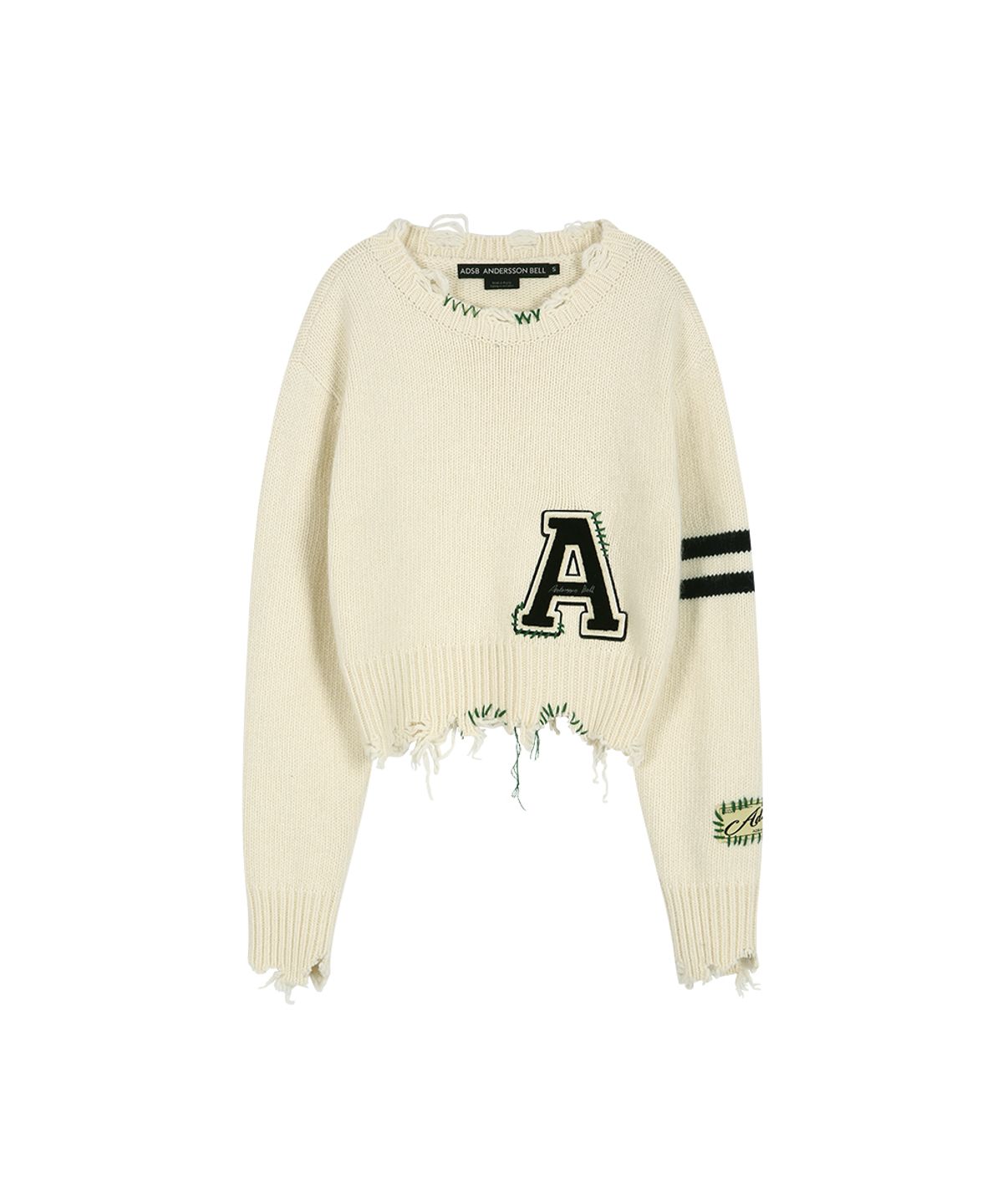 앤더슨벨(ADSB ANDERSSON BELL) (ESSENTIAL) DISTRESSED VARSITY PATCH SWEATER (CREAM)