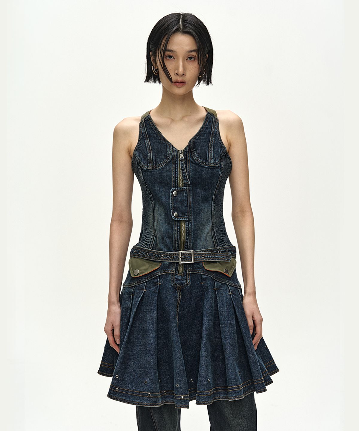 앤더슨벨(ADSB ANDERSSON BELL) MILITARY MA-1 HARNESS DENIM DRESS (BLUE)