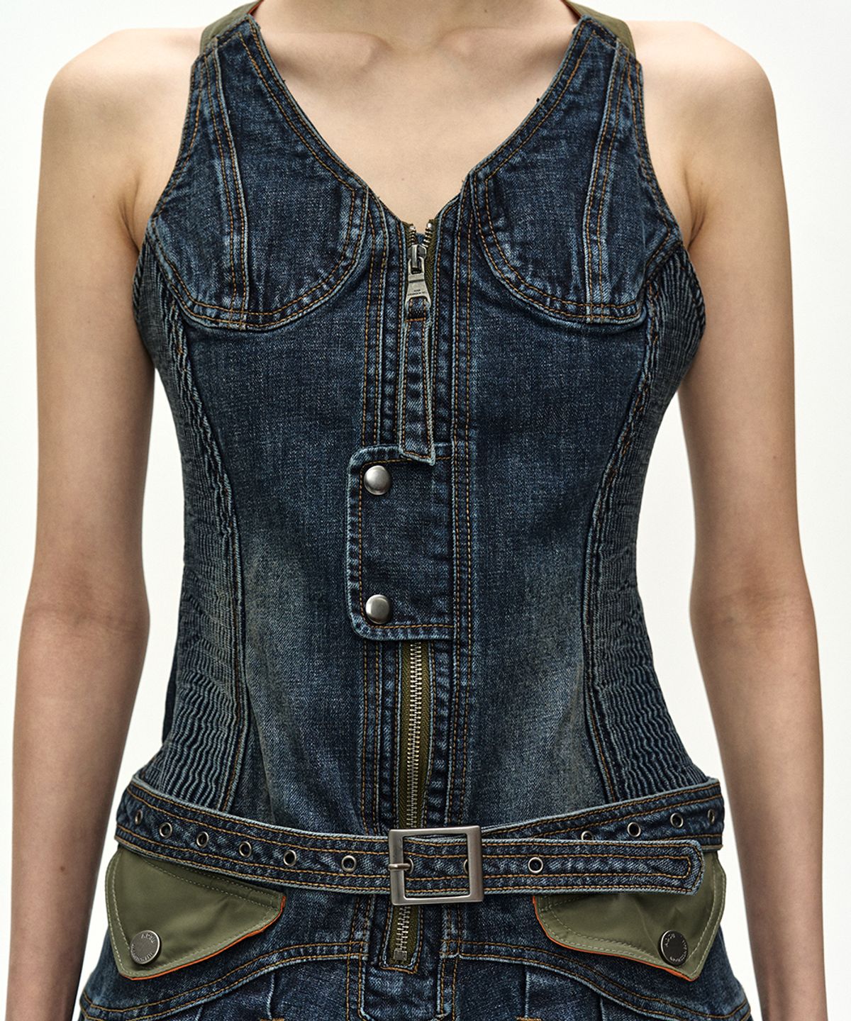 앤더슨벨(ADSB ANDERSSON BELL) MILITARY MA-1 HARNESS DENIM DRESS (BLUE)