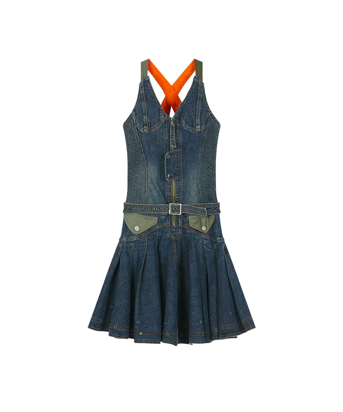 앤더슨벨(ADSB ANDERSSON BELL) MILITARY MA-1 HARNESS DENIM DRESS (BLUE)