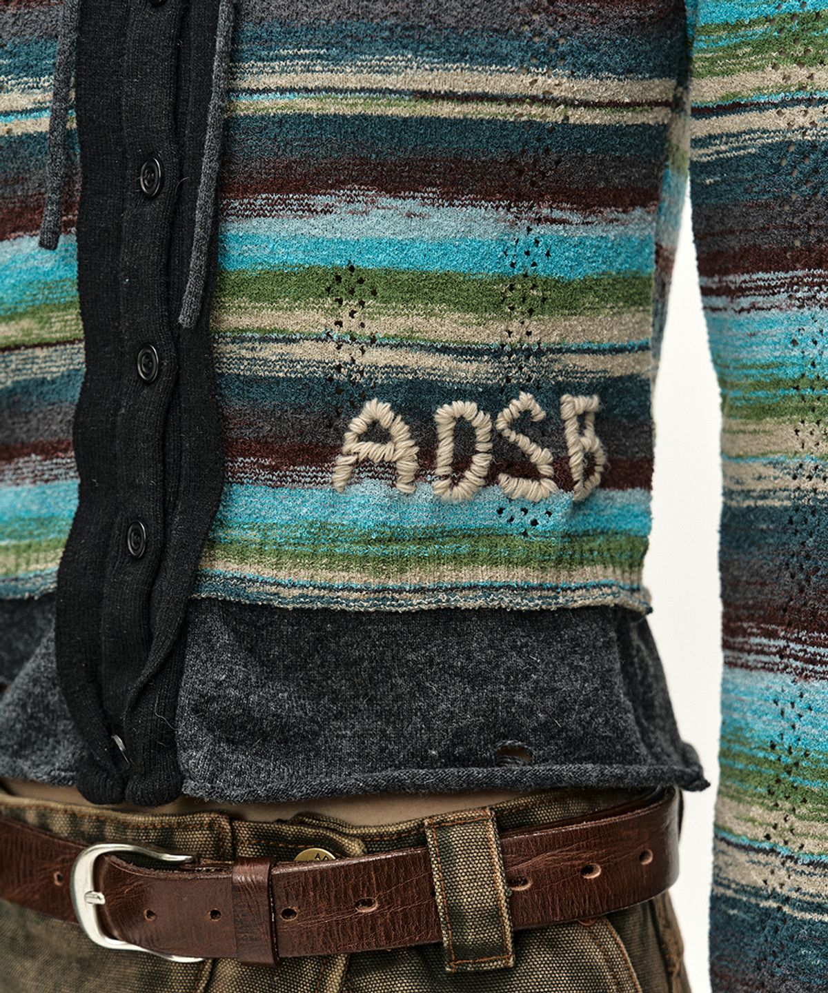 앤더슨벨(ADSB ANDERSSON BELL) LAYERED MULTI-STRIPE HOODED CARDIGAN (GREEN/BLUE)