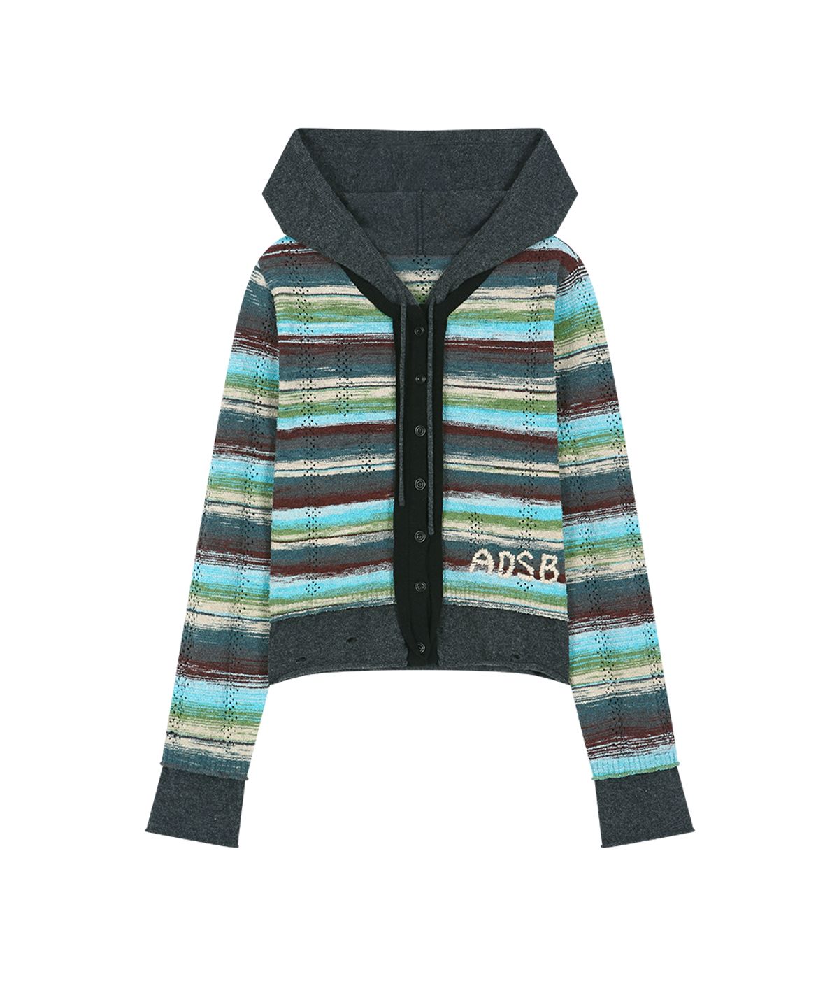 앤더슨벨(ADSB ANDERSSON BELL) LAYERED MULTI-STRIPE HOODED CARDIGAN (GREEN/BLUE)