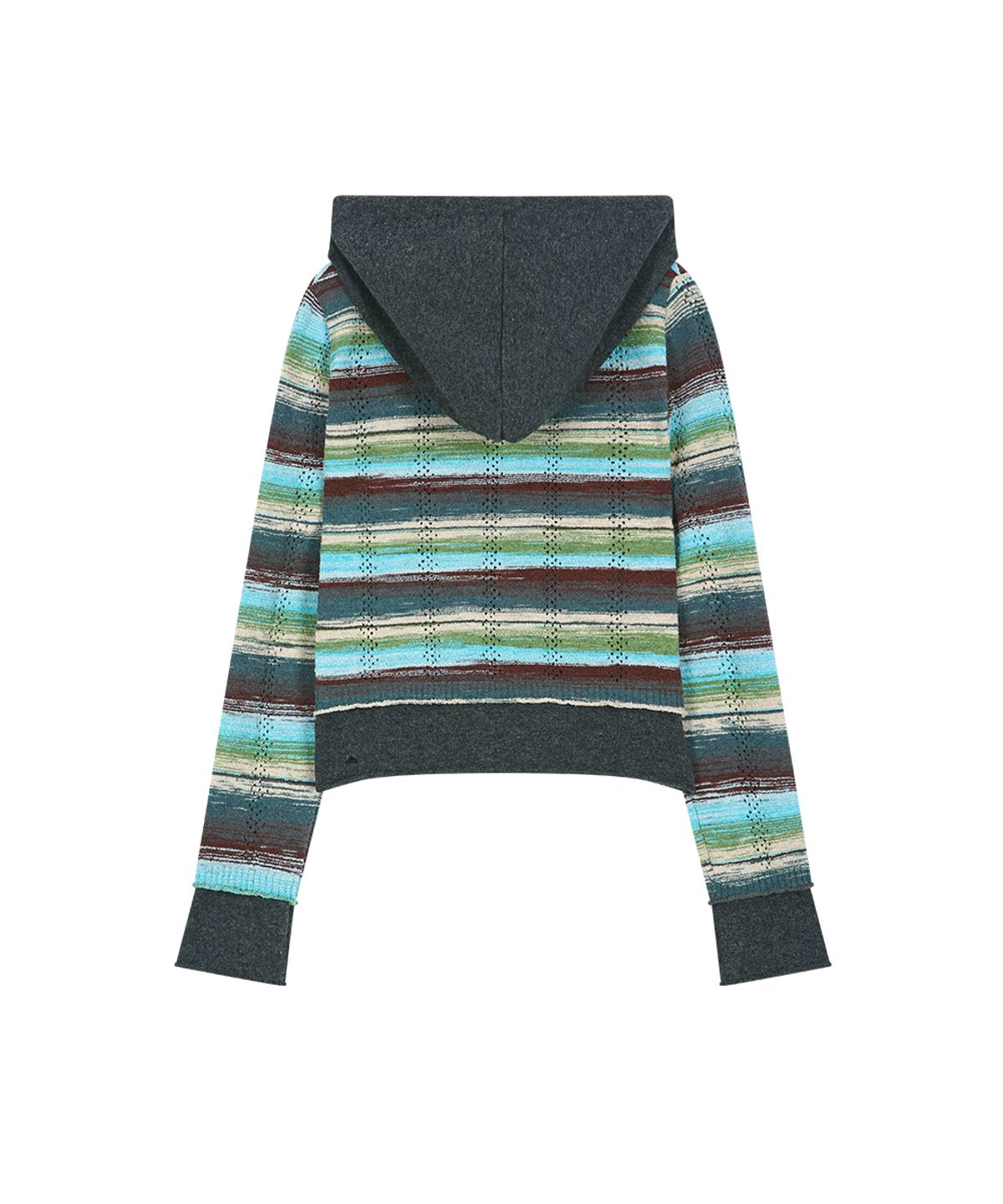 앤더슨벨(ADSB ANDERSSON BELL) LAYERED MULTI-STRIPE HOODED CARDIGAN (GREEN/BLUE)