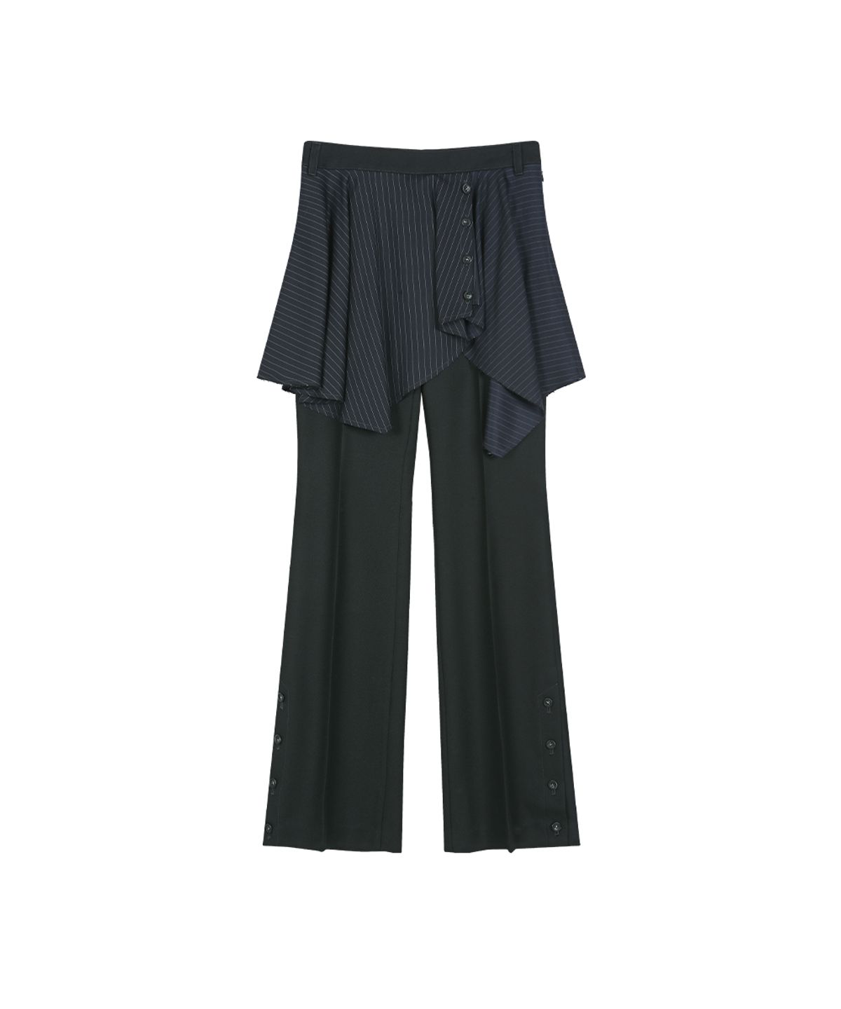 앤더슨벨(ADSB ANDERSSON BELL) ASYMMETRIC WRAP SKIRT-LAYERED BOOTCUT TROUSERS (NAVY/BLACK)