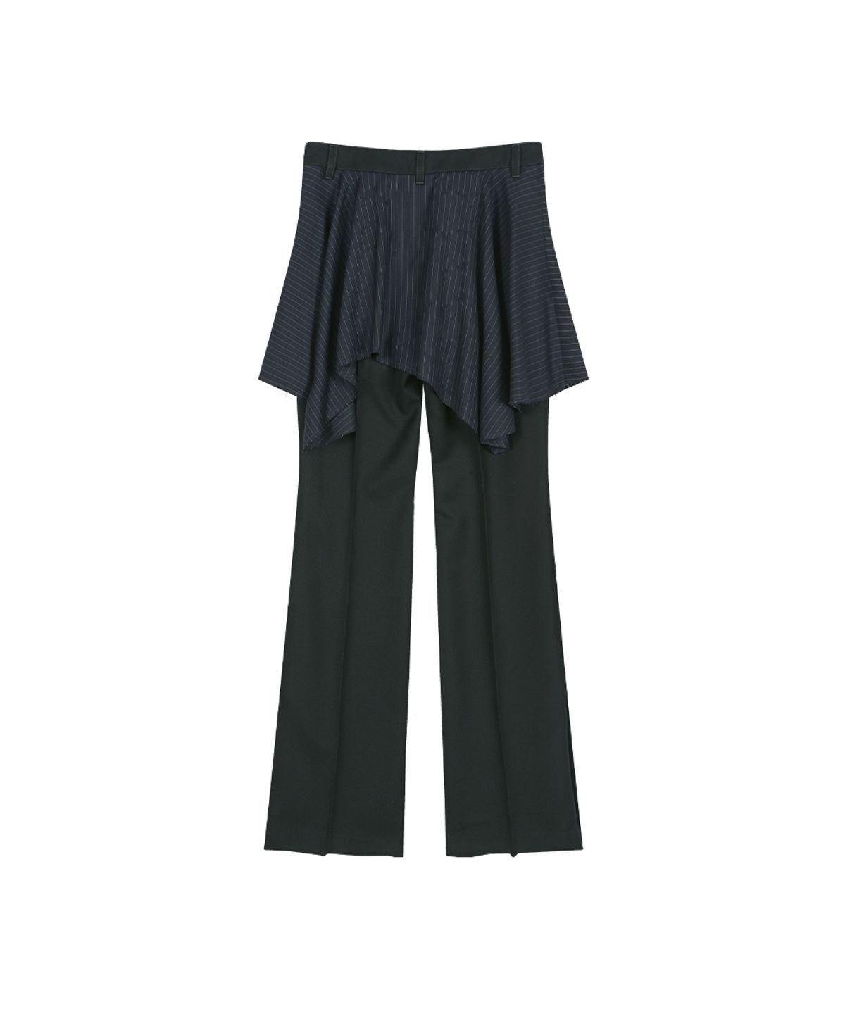 앤더슨벨(ADSB ANDERSSON BELL) ASYMMETRIC WRAP SKIRT-LAYERED BOOTCUT TROUSERS (NAVY/BLACK)