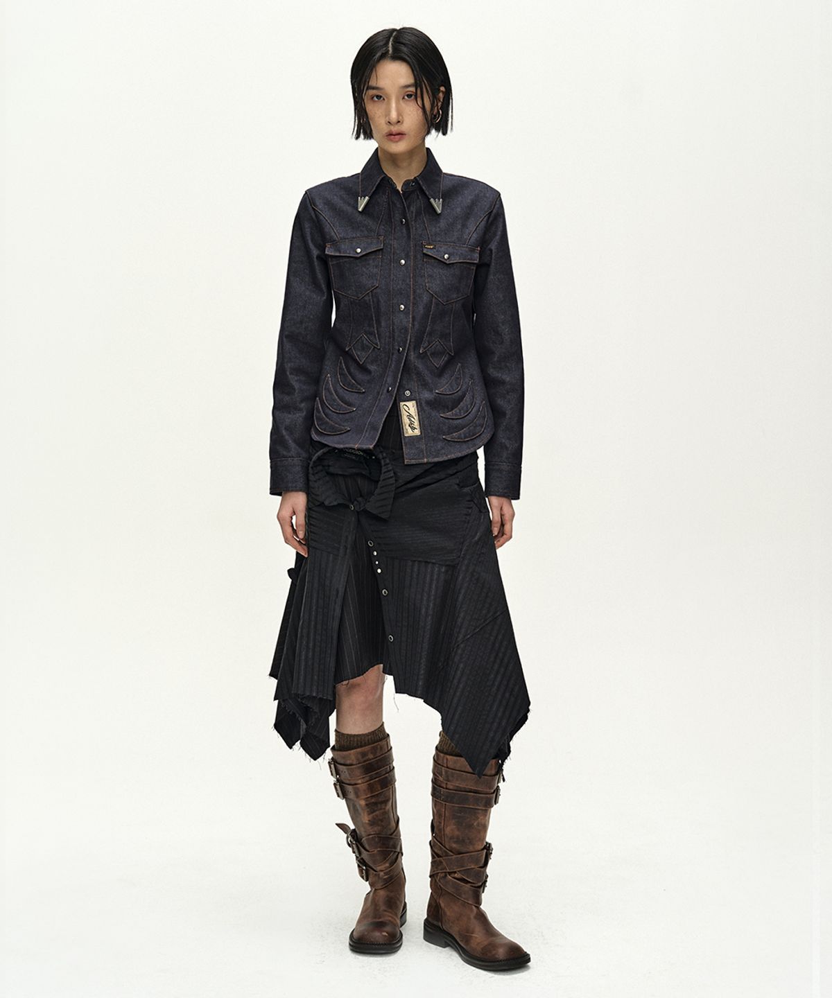 앤더슨벨(ADSB ANDERSSON BELL) SUE WRAPPED SHIRT ASYMMETRIC SKIRT (BLACK)
