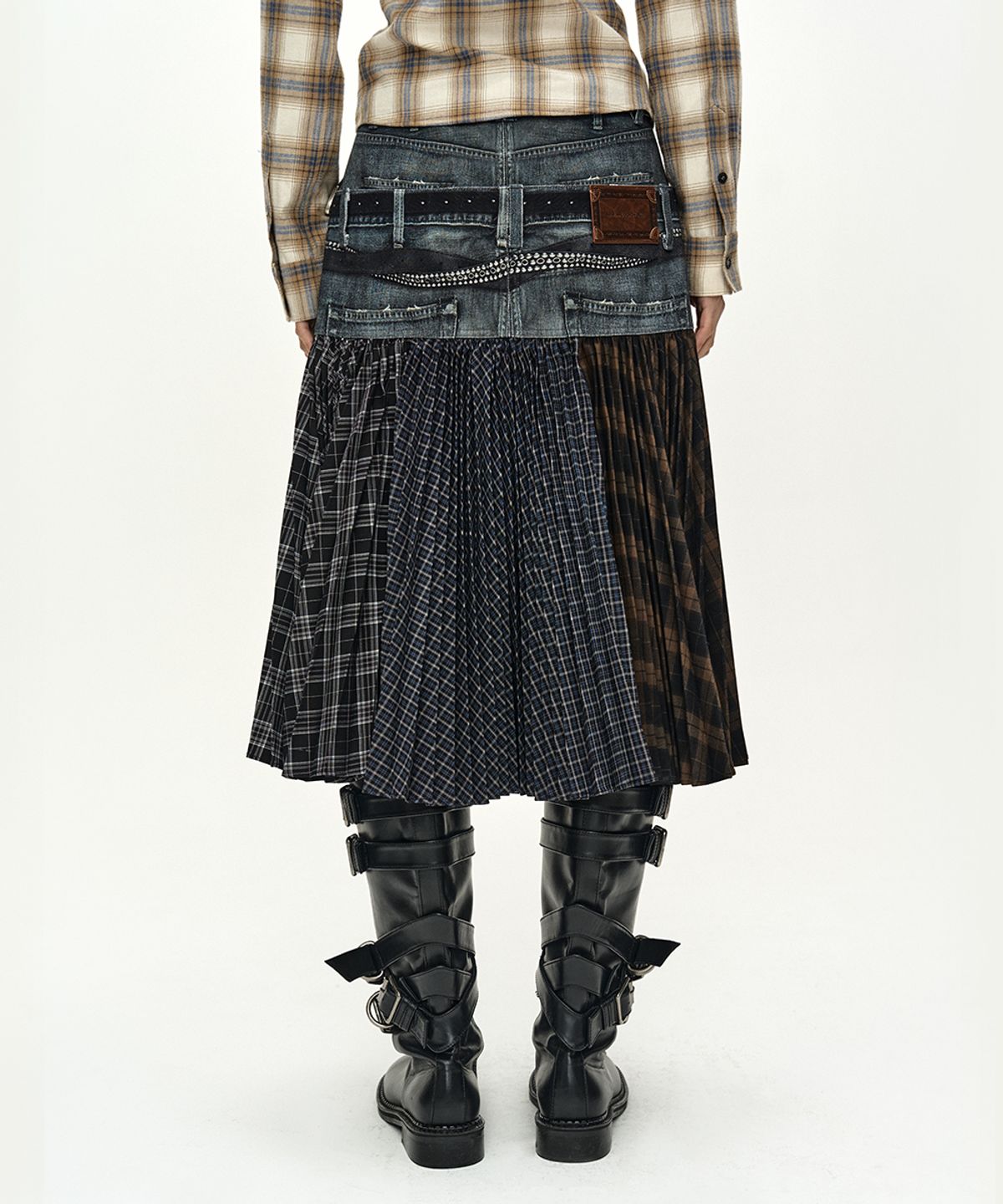 앤더슨벨(ADSB ANDERSSON BELL) DOUBLE BELT PRINTED ACCORDION PLEATS SKIRT (BLUE)