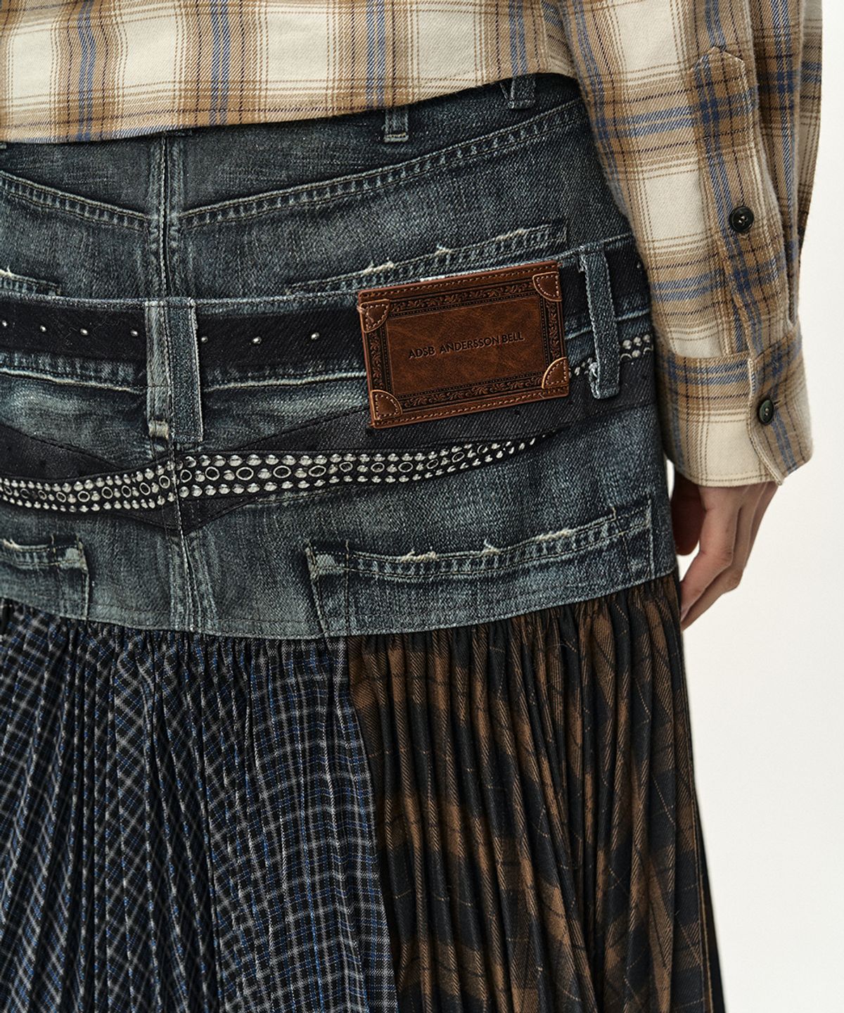 앤더슨벨(ADSB ANDERSSON BELL) DOUBLE BELT PRINTED ACCORDION PLEATS SKIRT (BLUE)