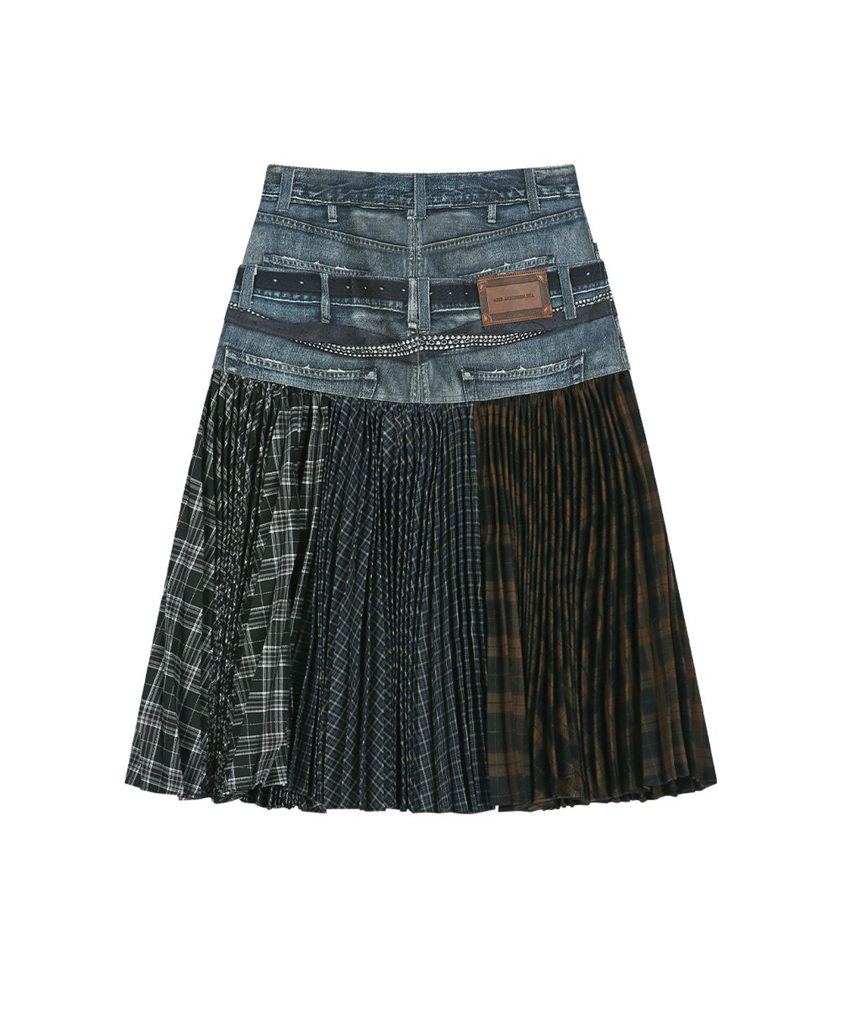 앤더슨벨(ADSB ANDERSSON BELL) DOUBLE BELT PRINTED ACCORDION PLEATS SKIRT (BLUE)